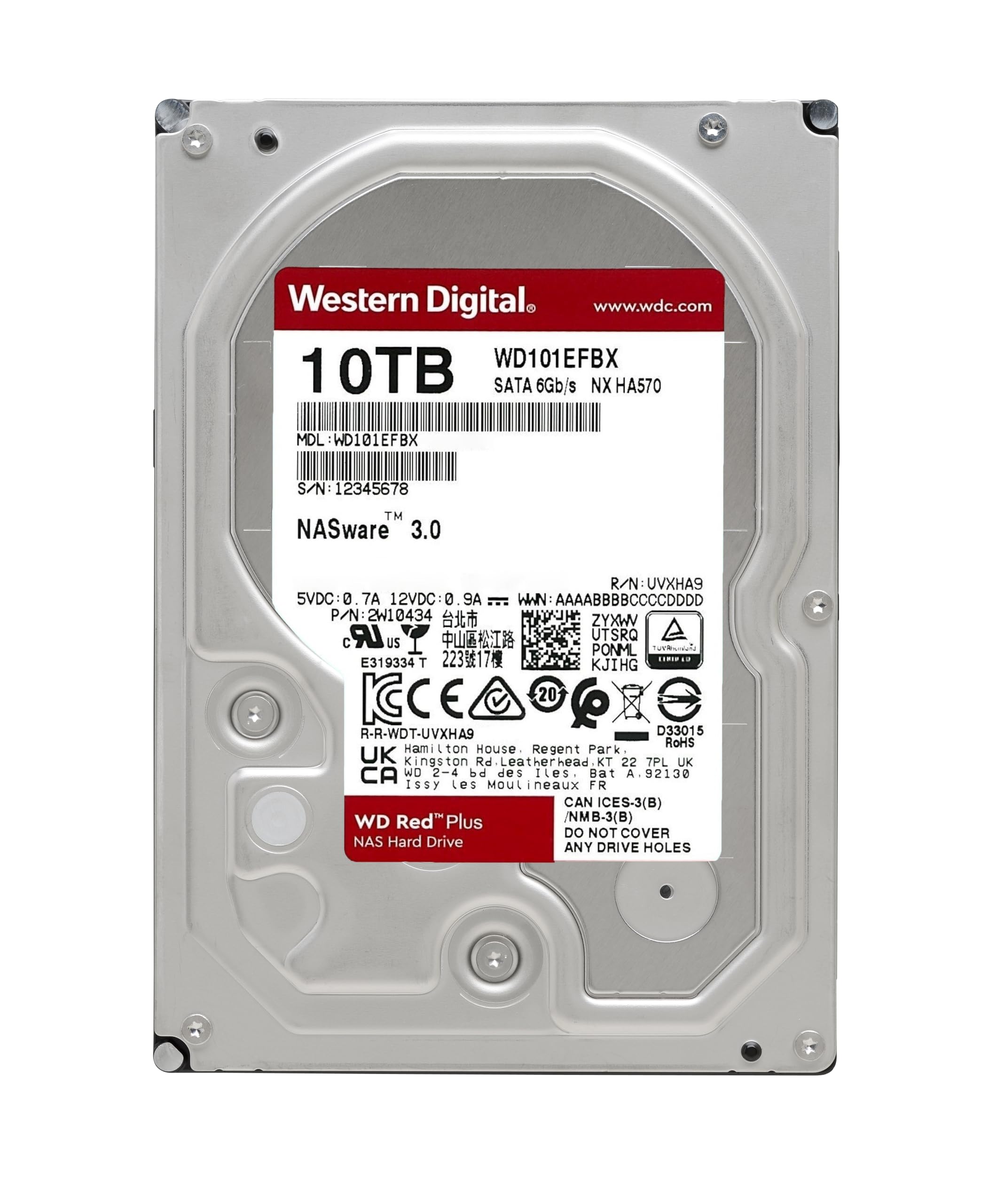 Western Digital 10Tb Wd Red Plus Nas Internal Hard Drive Hdd - 7200 Rpm, Sata 6 Gb/S, Cmr, 256 Mb Cache, 3.5 - Wd101Efbx