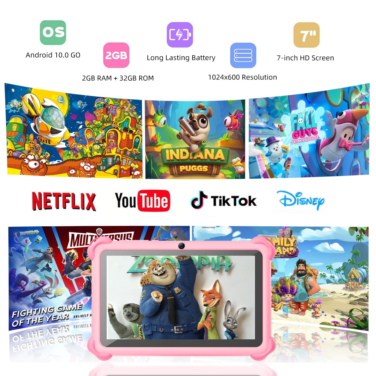 Kids Tablet 7'' Toddler Tablet For Kids, 2Gb Ram 32Gb Rom Kids Learning Tablets With Case Bluetooth Wifi Gms Parental Control Ch