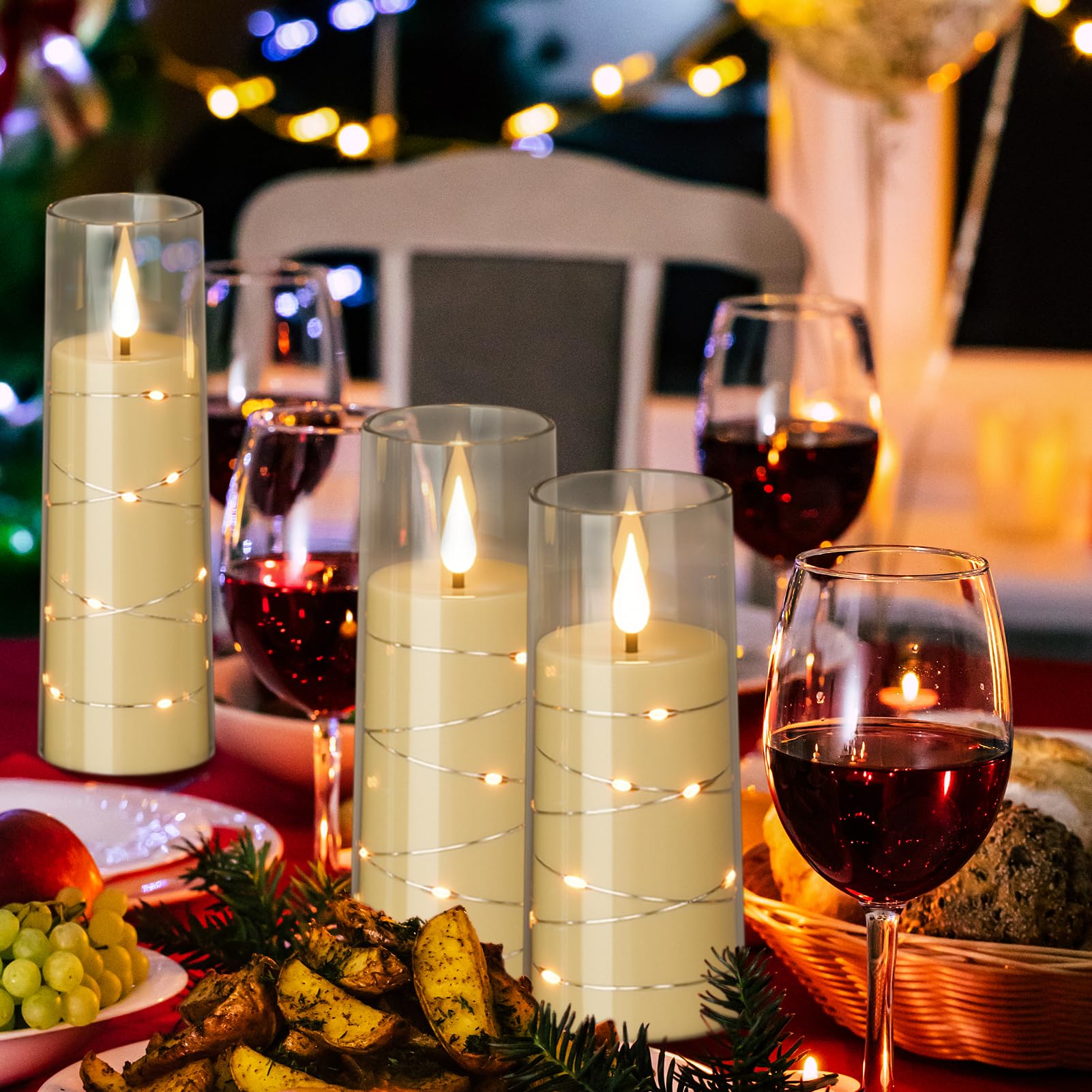 Genswin Flickering Flameless Candles With 3 Remote Timer, 9 Pack Clear Led Battery Operated Candles With Embedded Star String Fo