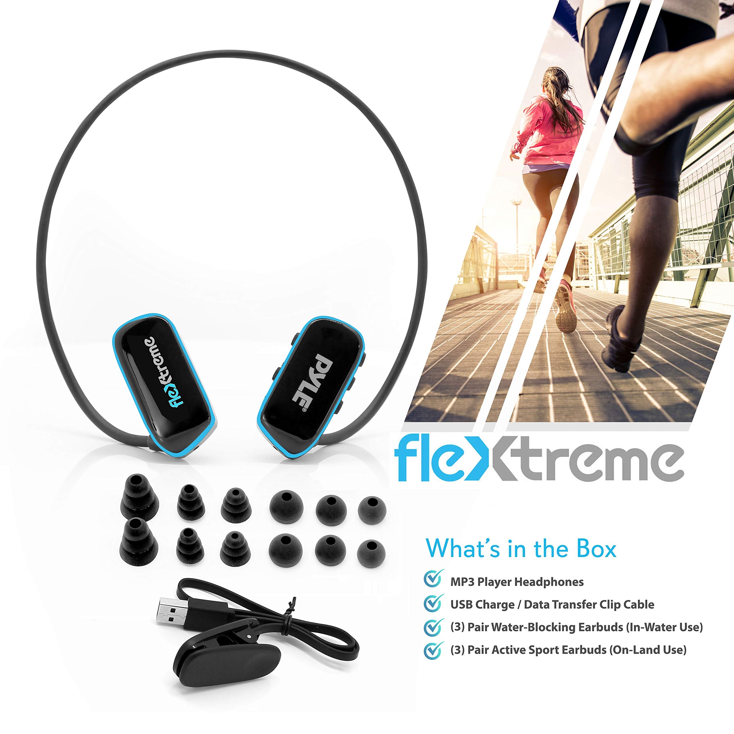 Pyle Flextreme Waterproof Sports Wearable Mp3 Headset Music Player 8Gb Underwater Swimming Jogging Walking Gym Earphones Earbuds