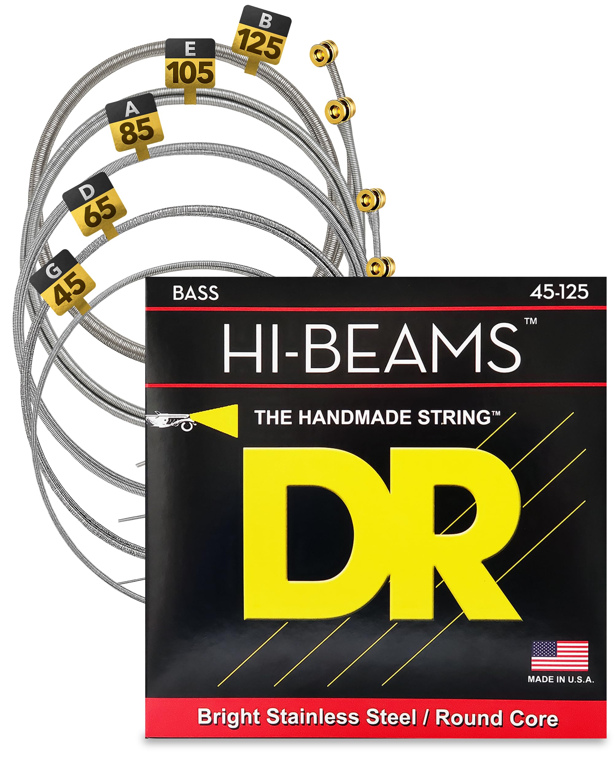 DR Strings HI-BEAMS - Stainless Steel 5-String Bass Guitar Strings, 45-125, Round Core