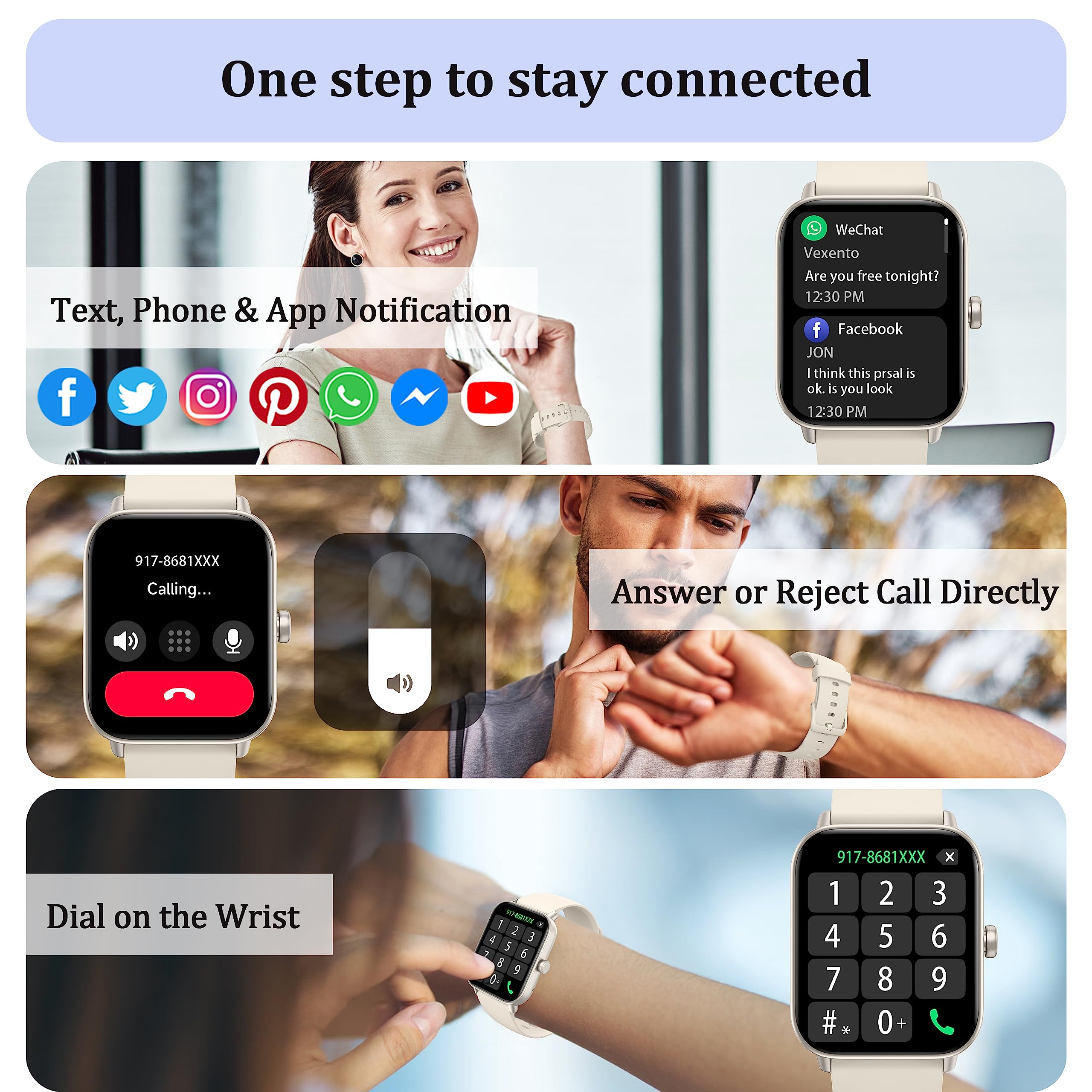 Kalinco Smart Watch For Women Men (Answer/Make Call), Alexa Built In, 1.8'' Fitness Tracker Watch With Heart Rate/Spo2/Stress/Sl