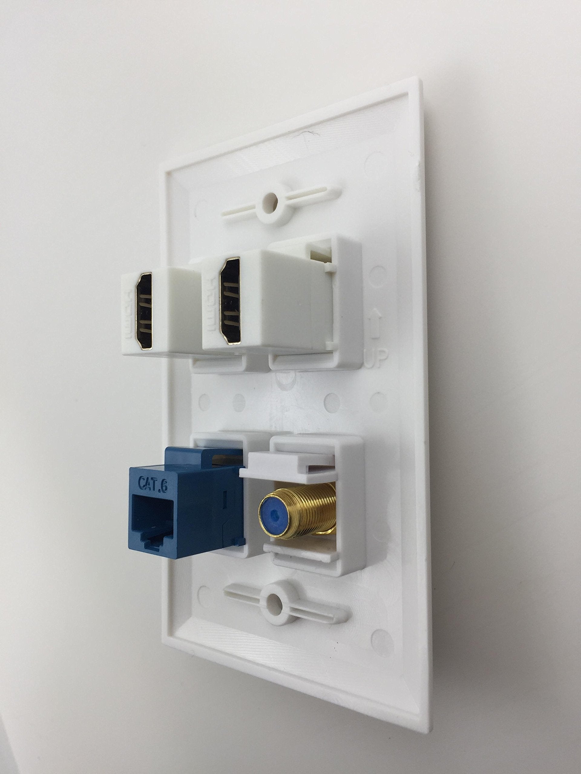 Ibl 4 Port Wall Plate With Coaxial Tv Cable F Type + Cat6 Ethernet +2 Hdmi Keystone Female To Female Jack In White