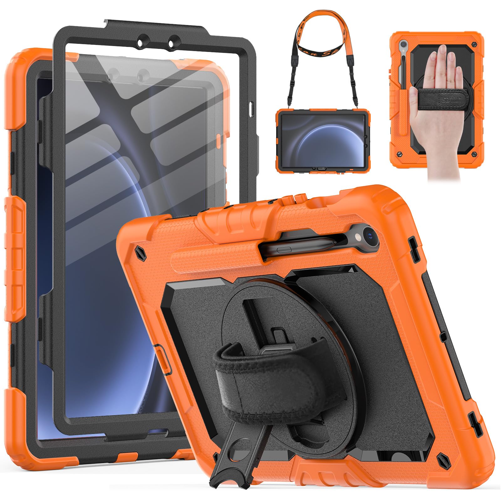 Hxcaseac Protective For Galaxy Tab S9 / S9 Fe 5G Case With Hand Strap/Screen Protector/Pen Holder, Heavy Duty Shockproof Samsung