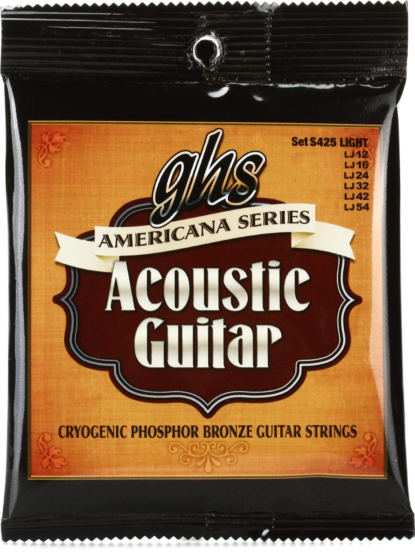 GHS Strings S425 Americana Series Phosphor Bronze Acoustic Guitar Strings, Light, 12-54