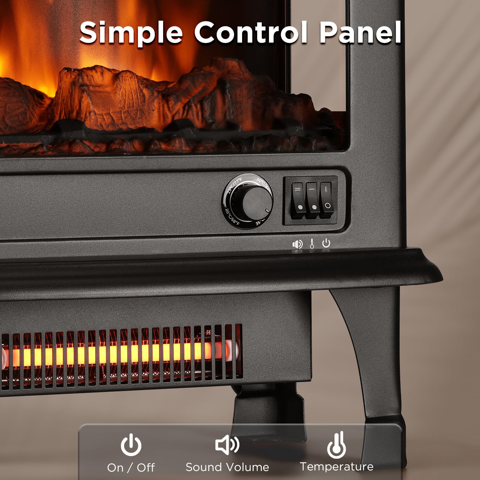 Turbro Suburbs 20 In. Electric Fireplace Infrared Heater With Crackling Sound, Freestanding Fireplace Stove With Realistic Flame