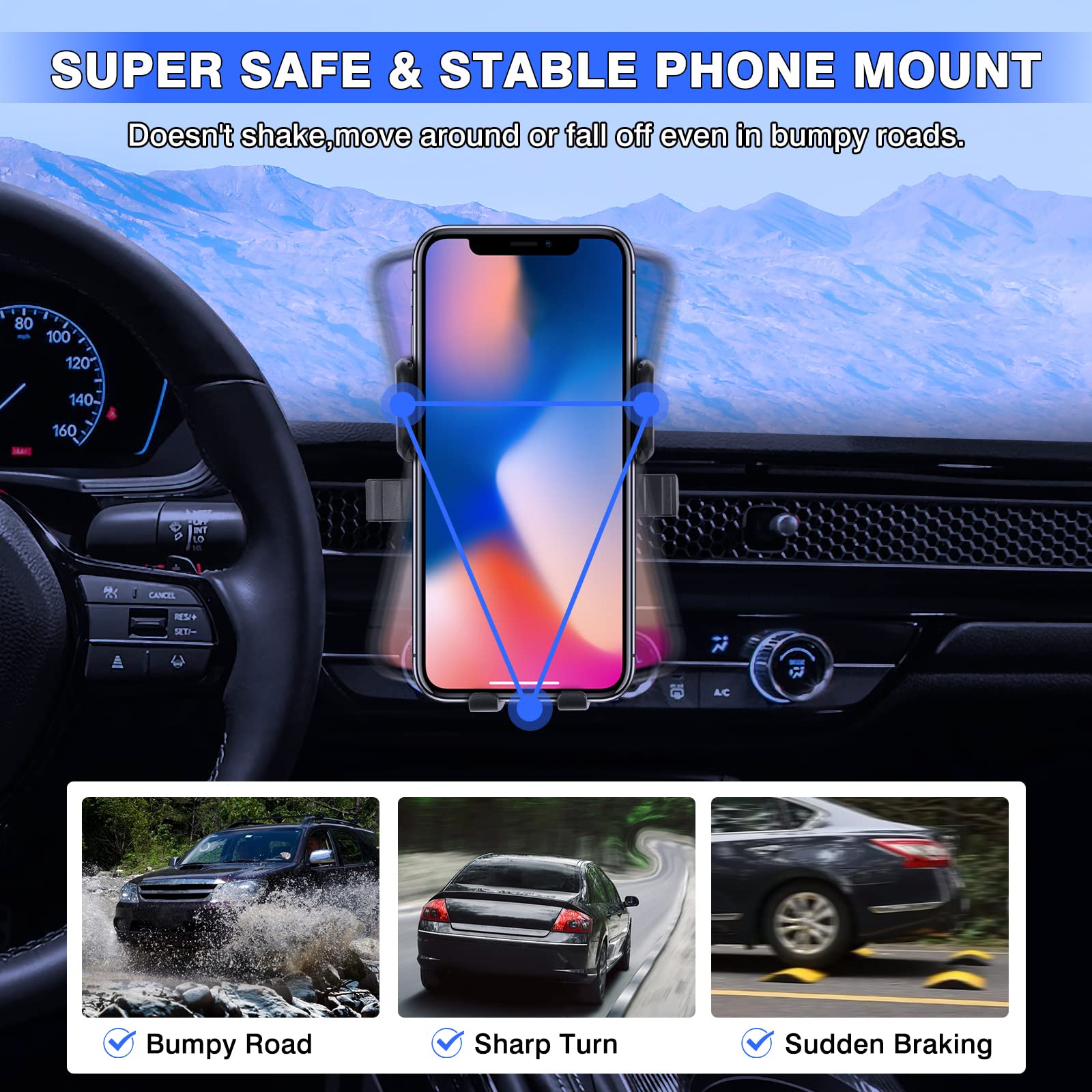 Karltys Car Phone Holder For Honda Civic 2022 2023 2024 2025, 11Th Gen. Civic Cell Phone Mount For 4-7 Inch Phones, Hands Free T