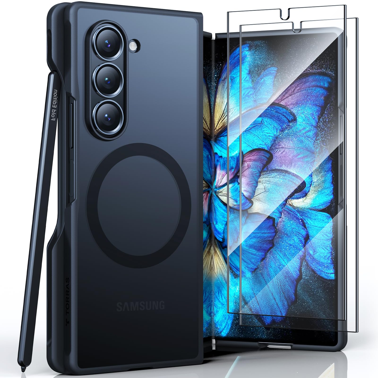 TORRAS Upgraded Magnetic Shockproof for Samsung Galaxy Z Fold 6 Case with S Pen Holder, [Fit for Magsafe] [Screen Protector Adde