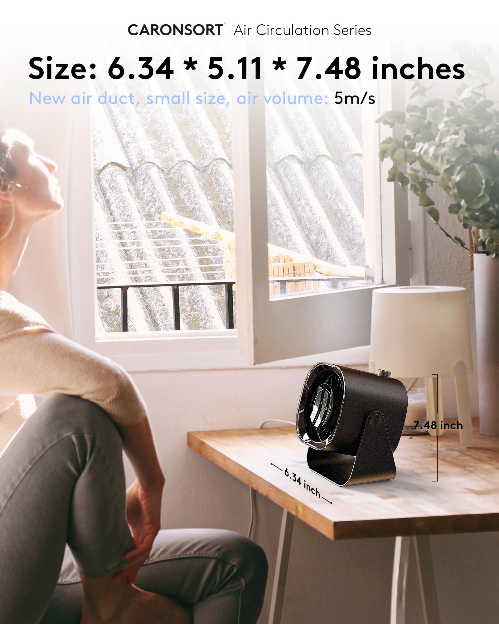 Caronsort Desk Fan,Small Table Fans For Bedroom,220 ?Djustable Tilt,Digital Display,12H Time,Desk Air Circulator Fan With 100 Sp