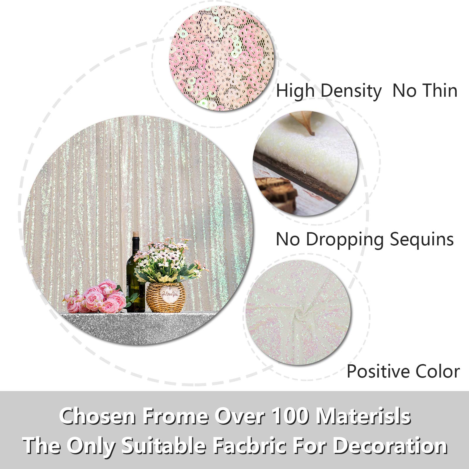 Jyflzq White Iridescent Sequin Backdrop Curtains 10Ft X 10Ft 1 Panel Glitter Photo Booth Backdrops Sparkly Photography Backgroun