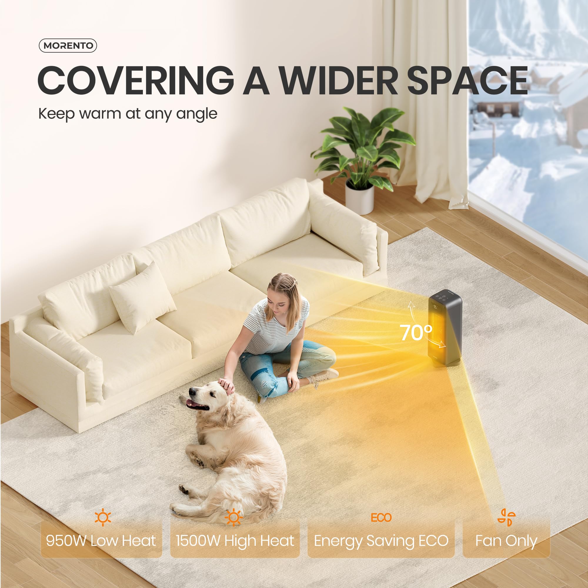 Morento Space Heaters For Indoor Use, Smart Space Heater, Wi Fi & Voice Control, Portable Heater With Thermostat, 1500W Electric