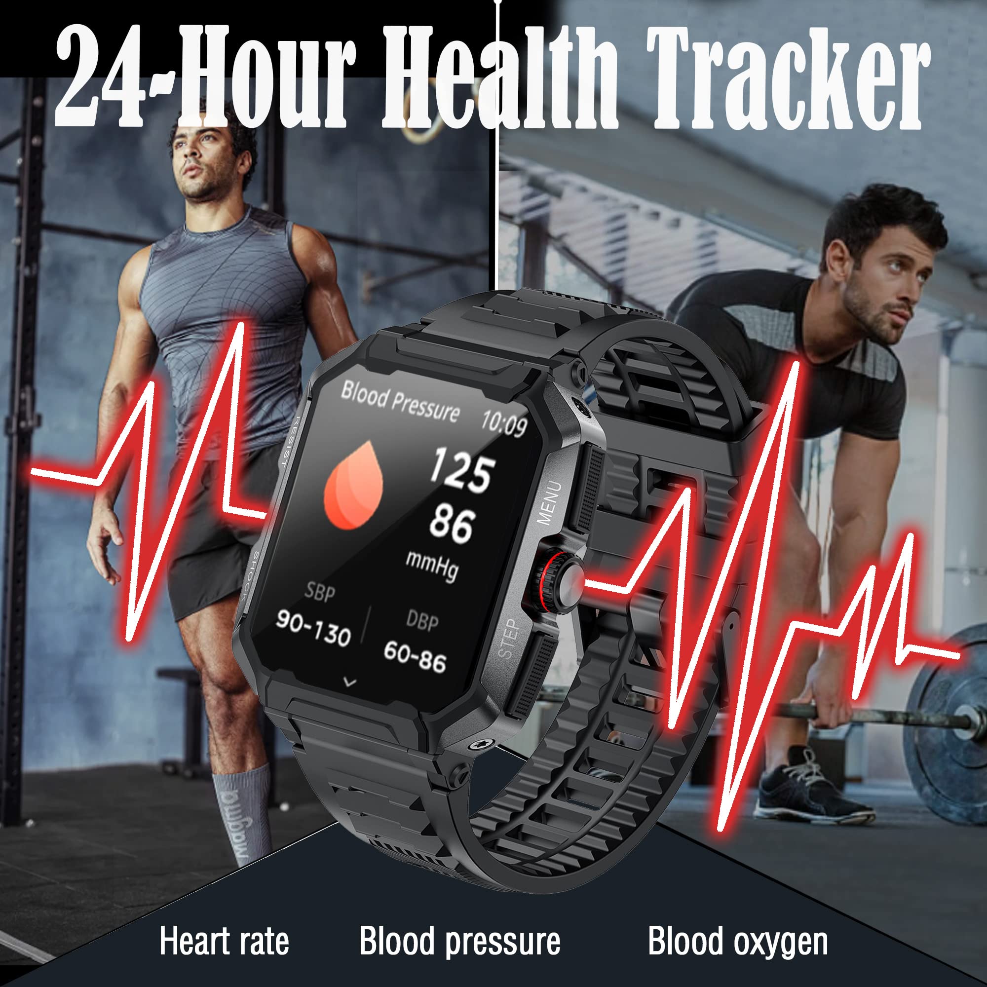 Rugged Smart Watch (Answer/Make Calls)Waterproof Smartwatches For Men Outdoor 1.85 Sports Fitness Tracker For Men With Heart Rat