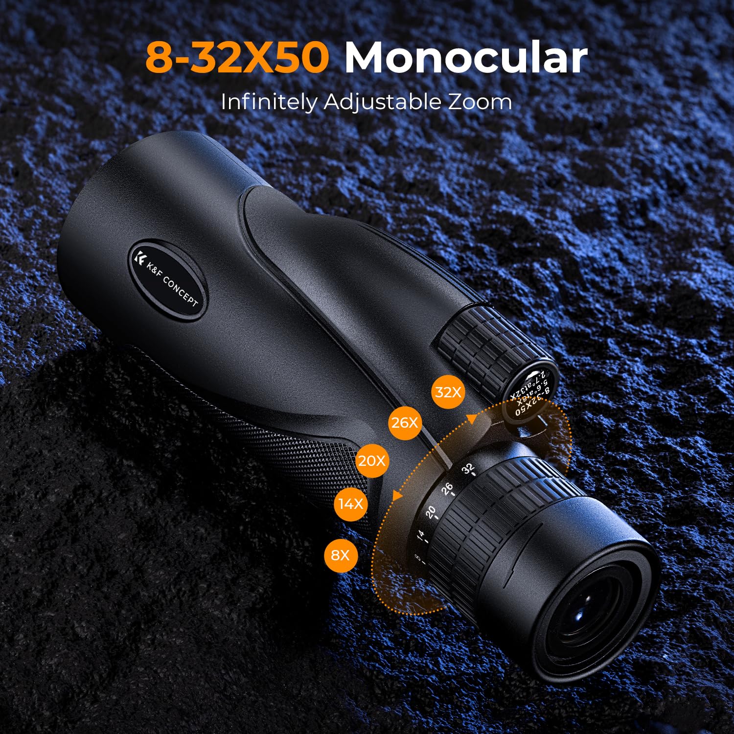 K&F Concept 8 32X50 Zoom Monocular   High Power Dual Focus Prism Compact Monoculars For Kids Adults, With Phone Adapter, Low Lig