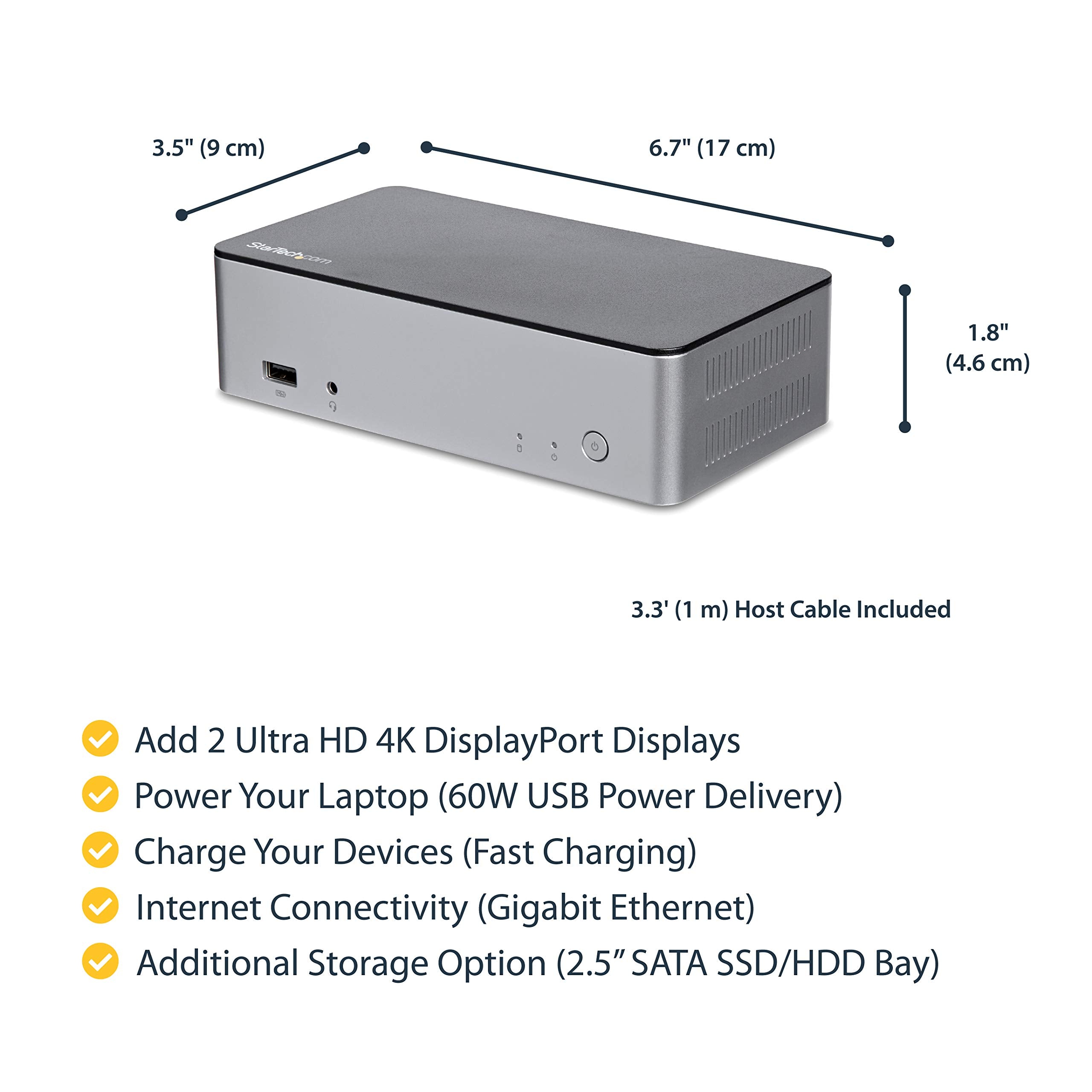 Startech.Com Dual Monitor Usb C Dock   4K   Dual Displayport   2.5In Ssd / Hdd Bay   With Power Delivery   Laptop Docking Statio