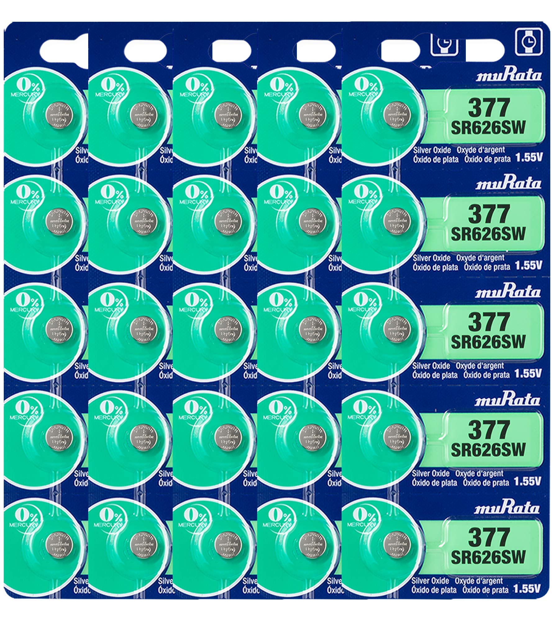 Murata 377 Battery Sr626Sw 1.55V Silver Oxide Watch Button Cell (25 Batteries)