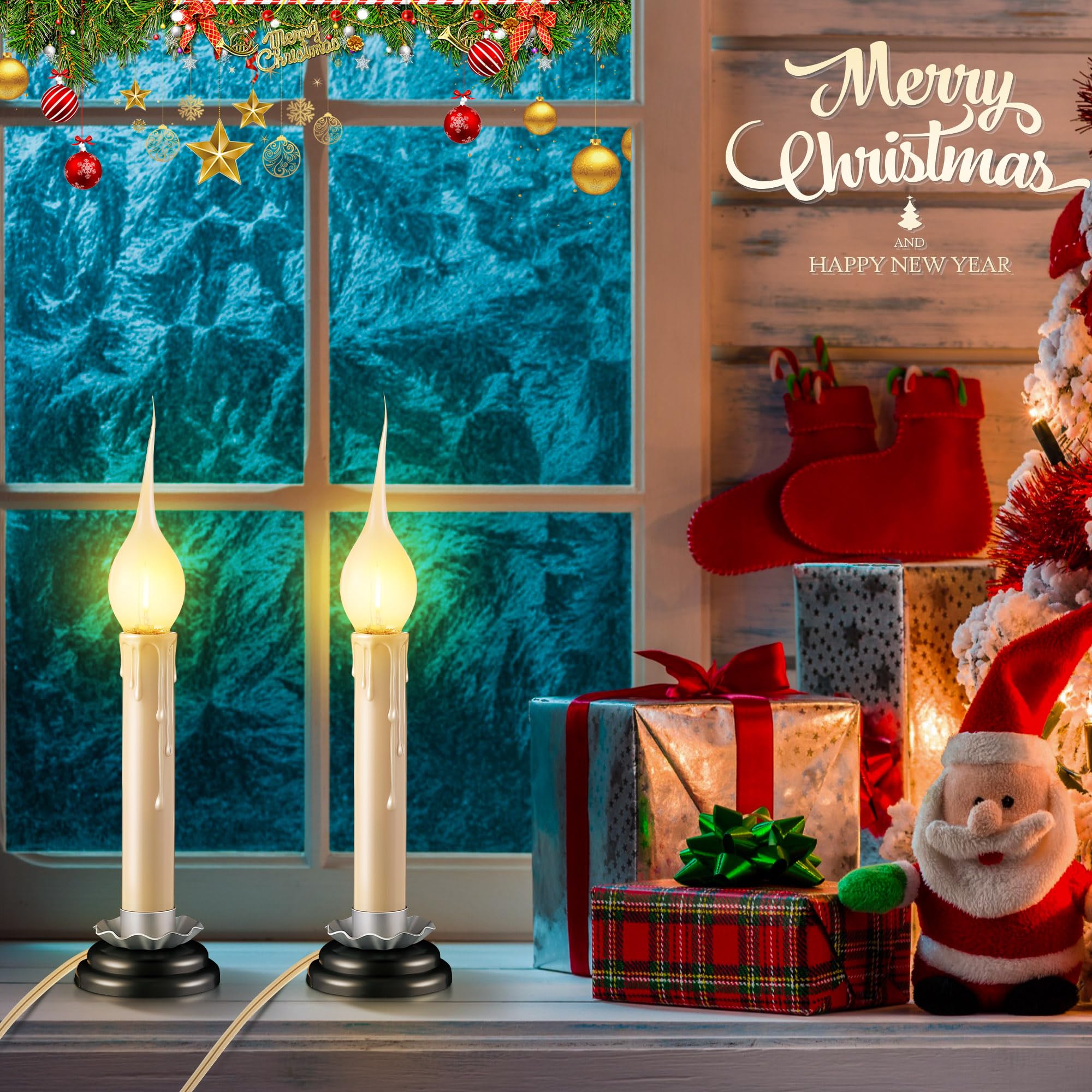 Enhon 4 Pack 5 Inch Electric Rustic Country Candle Lights With Replacement Silicone Led Light Bulbs, 0.6W C7 Plug In Christmas E