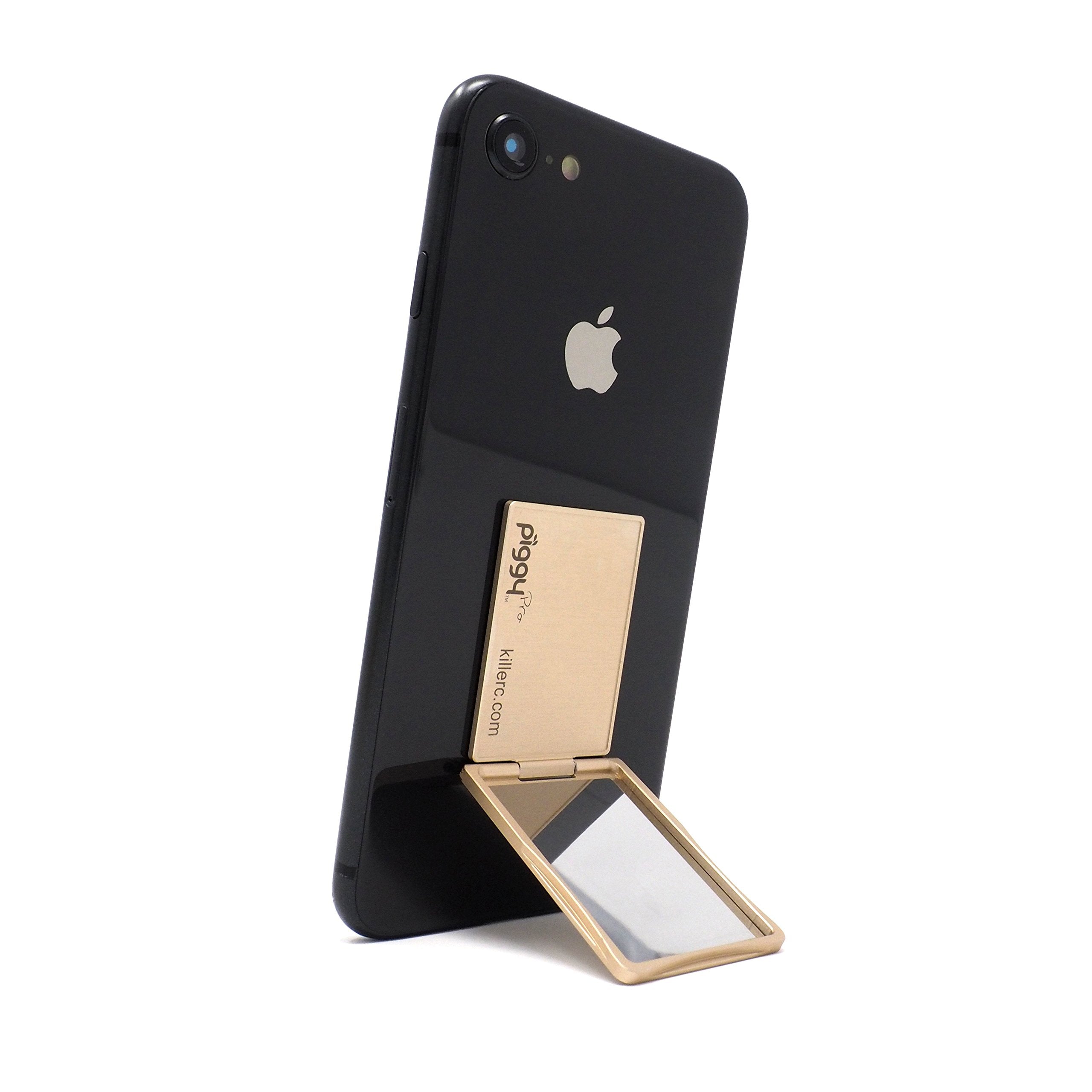 Flip Stand (aka Piggy Pro) Adjustable Phone Stand & Grip with Compact Mirror, Compatible with Magnet Car Mount (Gold)