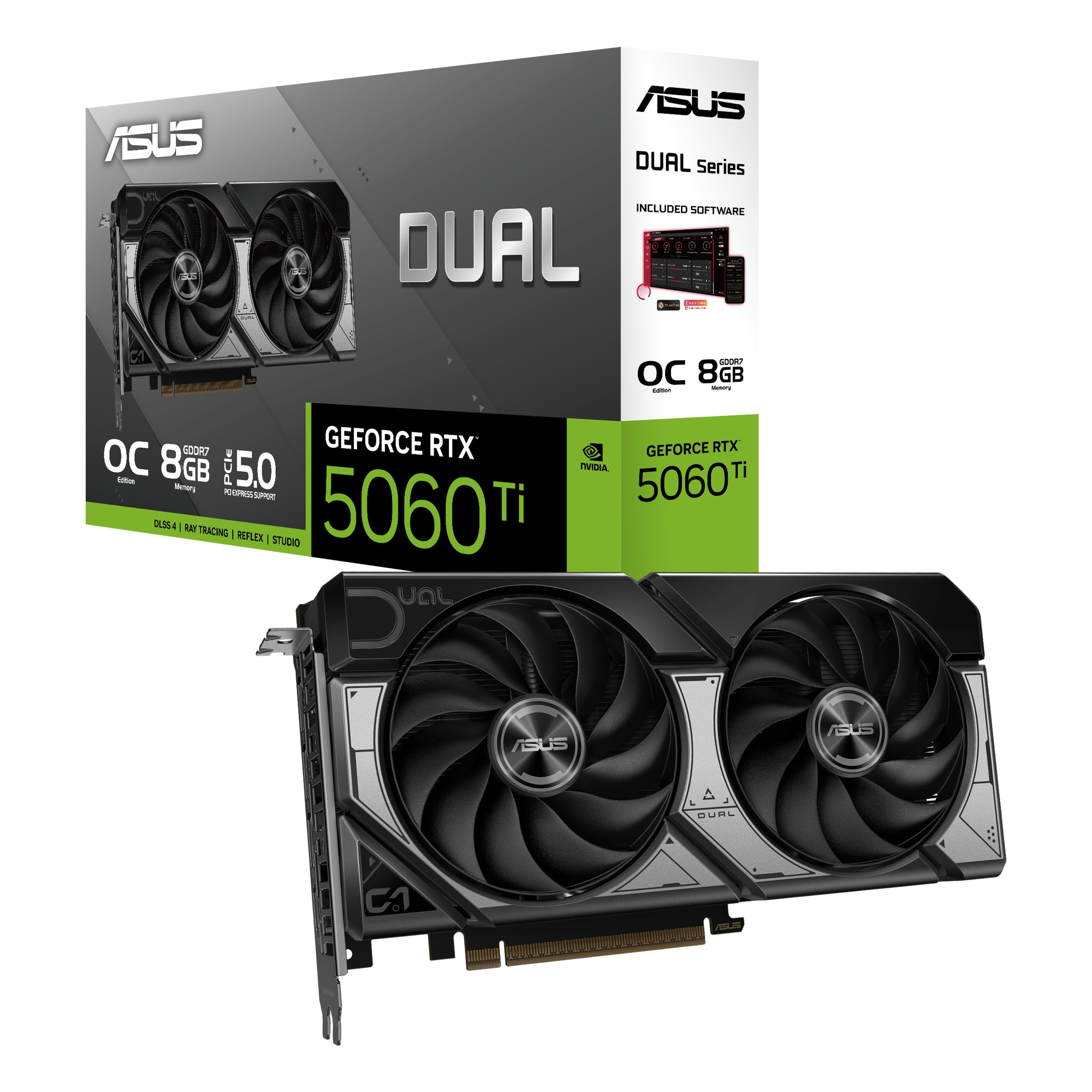 ASUS Dual GeForce RTX 5060 Ti 8GB GDDR7 OC Edition Graphics Card, NVIDIA, Desktop (PCIe 5.0, DLSS 4, HDMI 2.1b, DisplayPort 2.1b