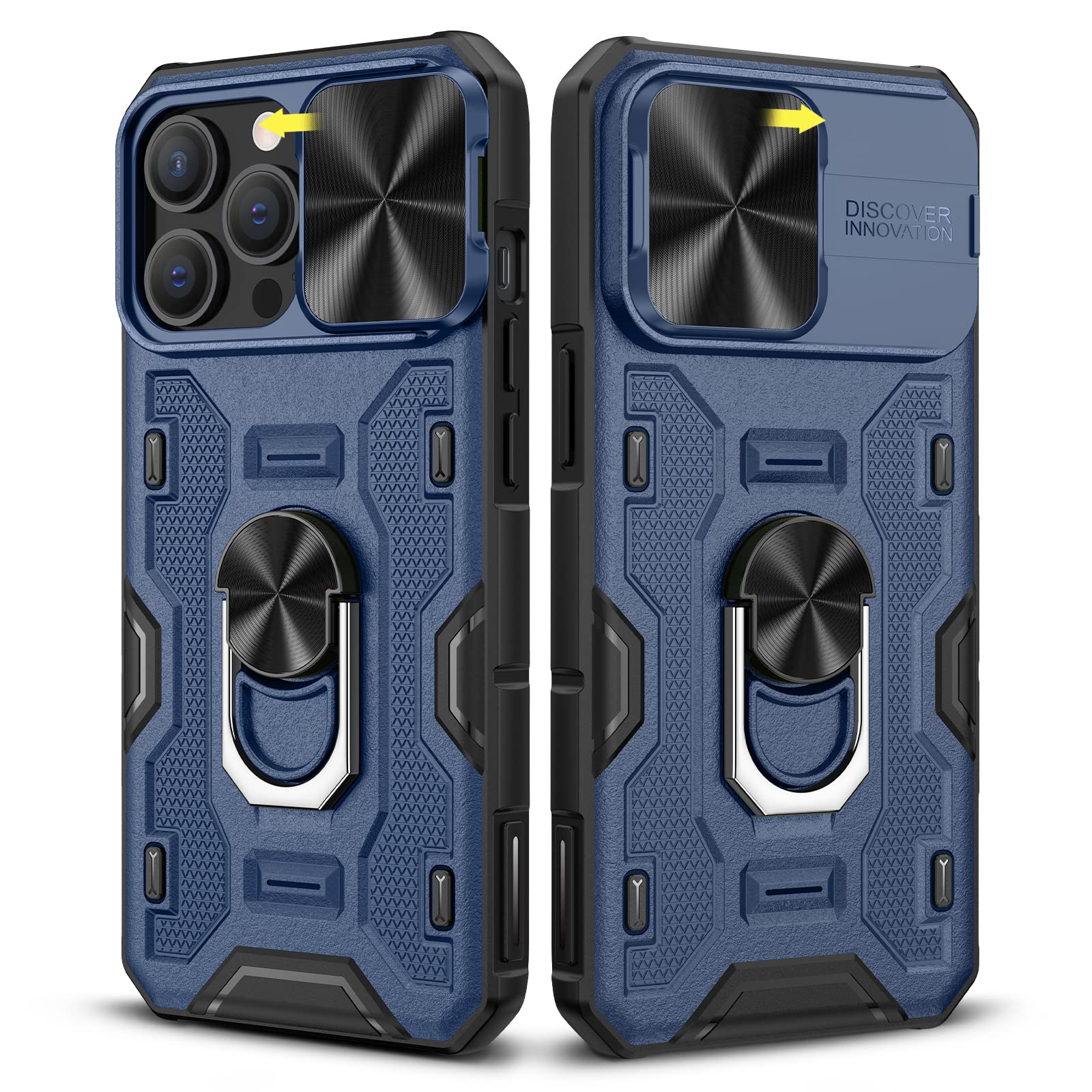 Caka Case For Iphone 13 Pro With Camera Cover & Kickstand, Iphone 13 Pro Case With Stand Ring Magnetic Magnet Slide Lens Protect