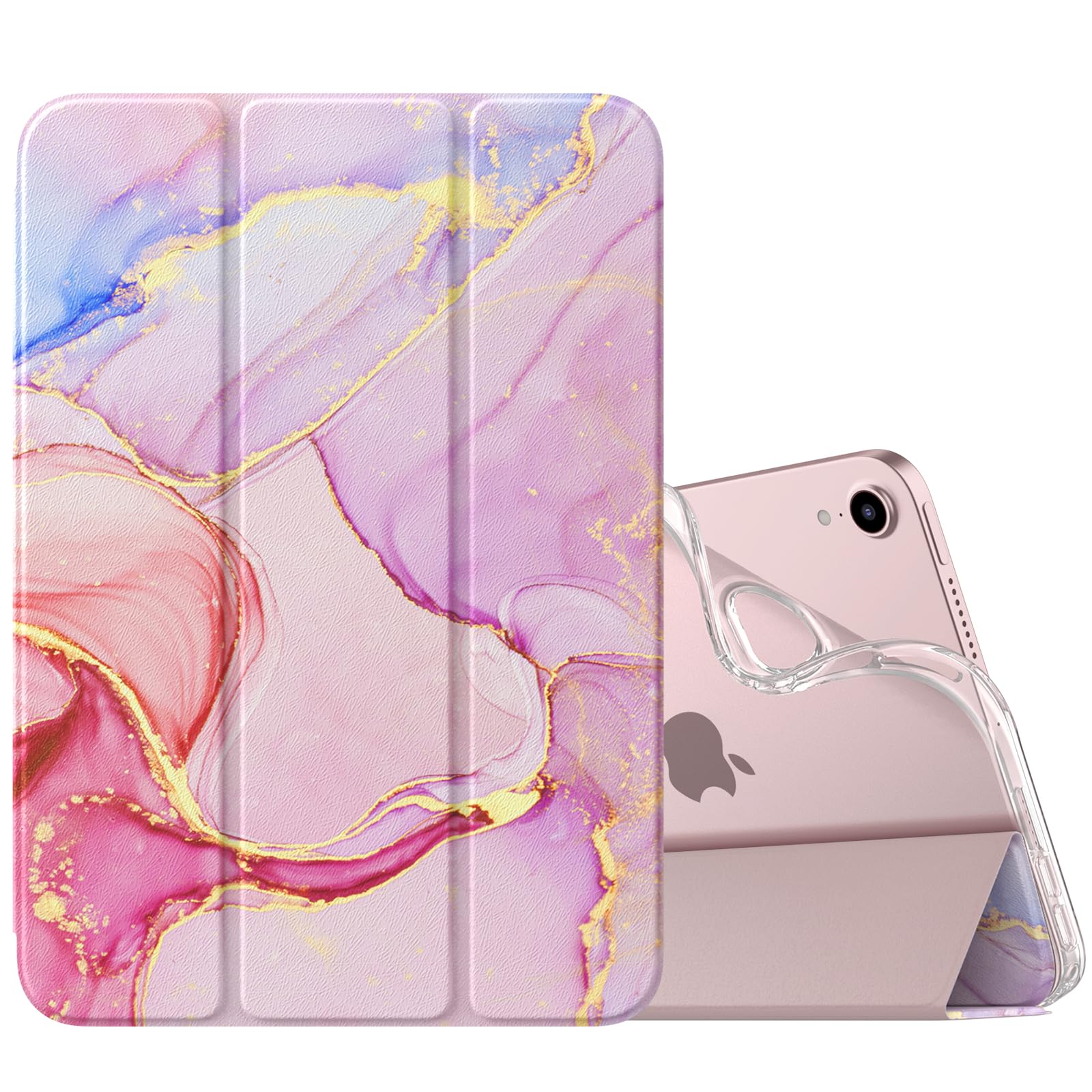 MoKo Case Fit New iPad Mini 7 (A17 Pro) 2024, iPad Mini 6th Generation Case 2021 (8.3 inch), iPad Mini 6 Case, Soft TPU Translucent Frosted Back Cover Case for iPad Mini 7th, Light Pink Gold Marble