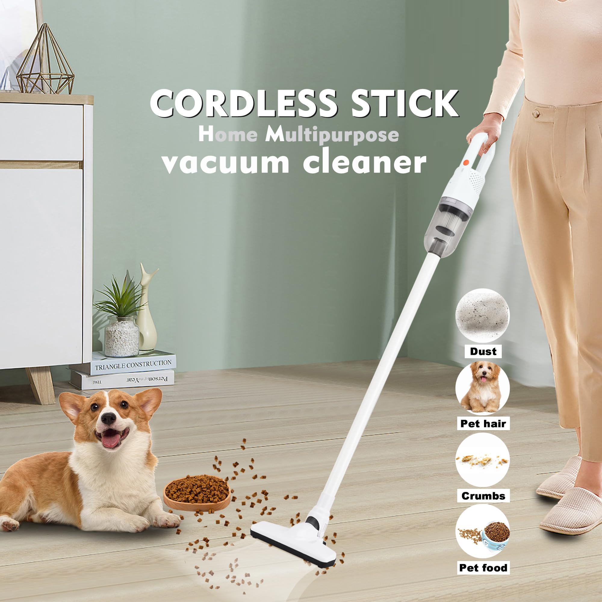 SIPPON Handheld Vacuum Cleaner 2-in-1, 100W Motor, LED Display, Lightweight, Portable, White Cordless, Model 2281