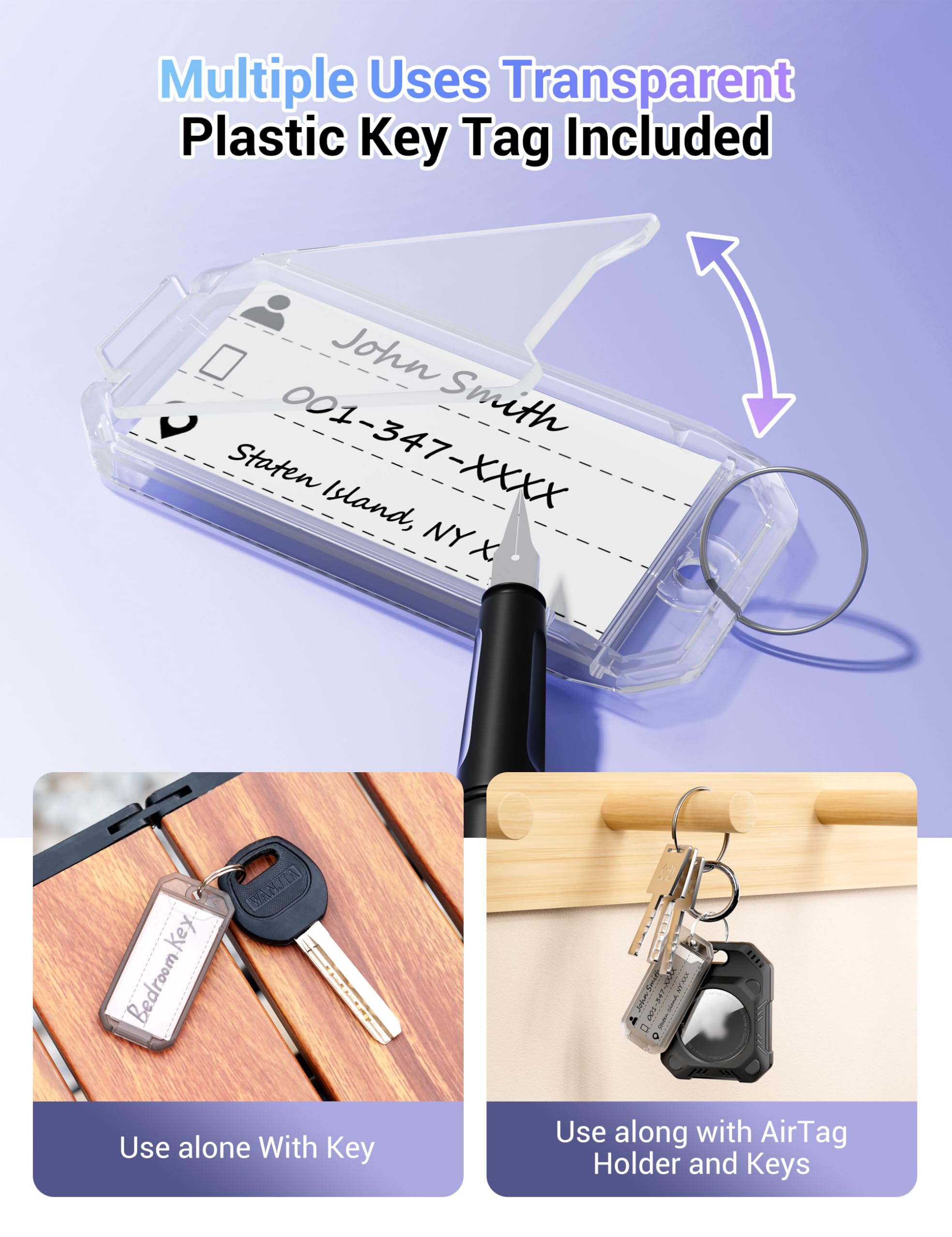 Profezzion 4 Pack 2 In 1 Secure Airtag Holder Hard Shell Case With Key Rings, Key Tag, Metal Wire Cable, Allen Wrench And Spare