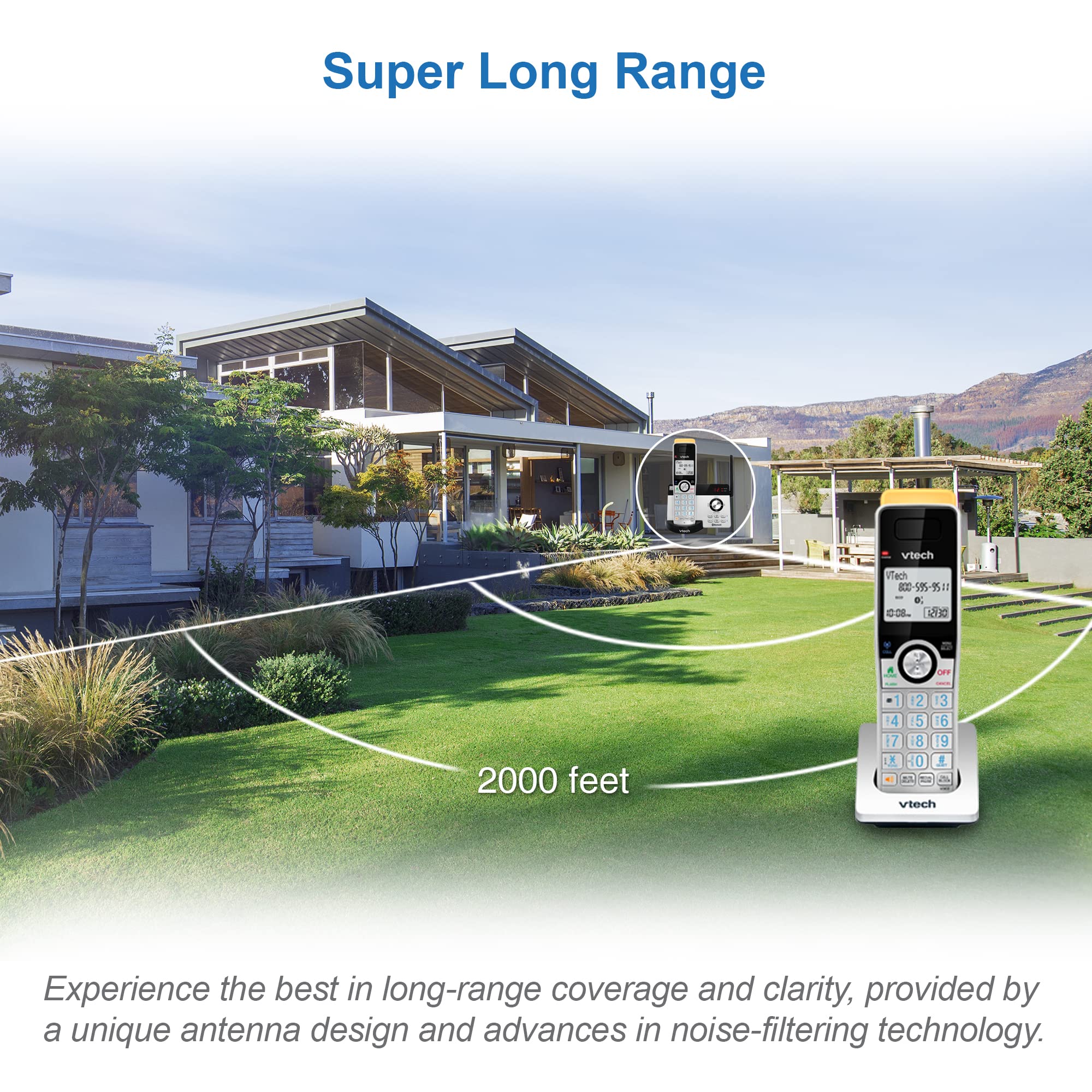 Vtech Is8121 3 Super Long Range Up To 2300 Feet Dect 6.0 Bluetooth 3 Handset Cordless Phone For Home With Answering Machine, Cal