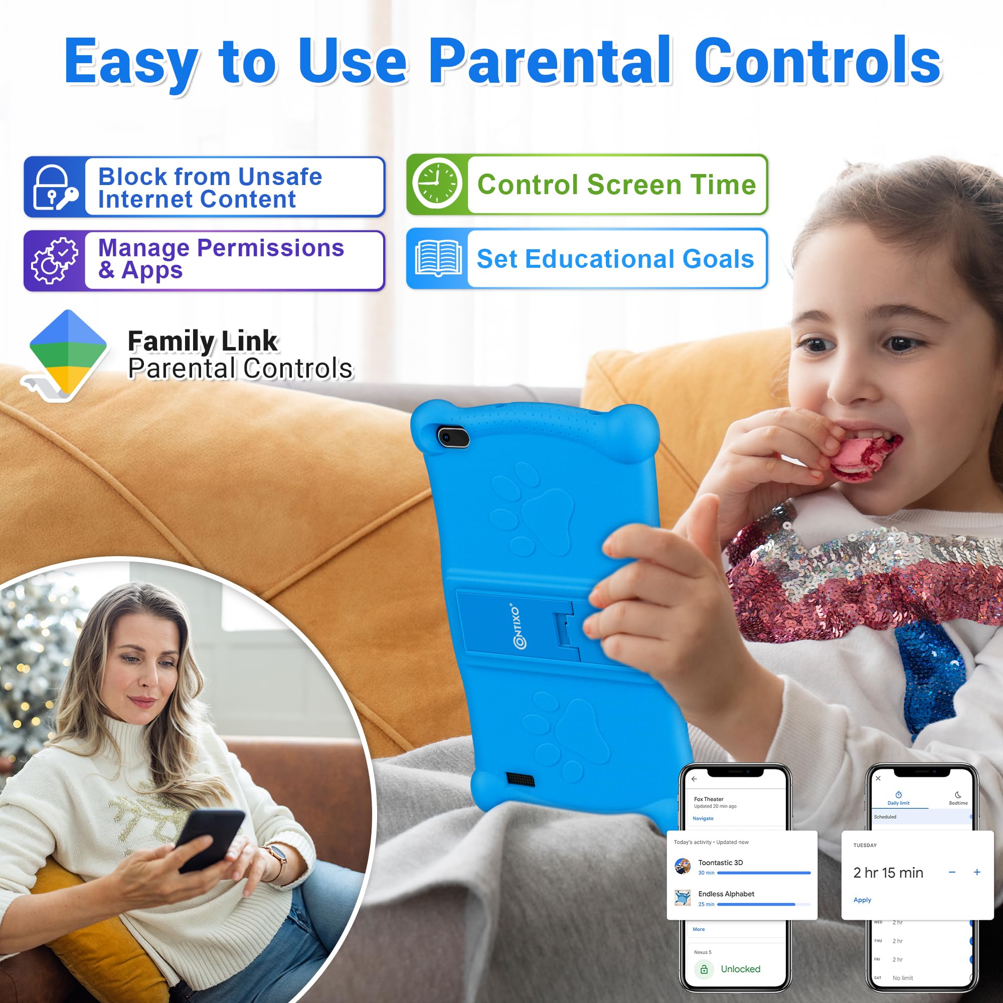 Contixo Kids Tablet V10, 7 Inch Hd For Ages 3 7   Toddler Tablet With Camera, Parental Control, 32Gb Storage, Wifi, 50+ Disney S