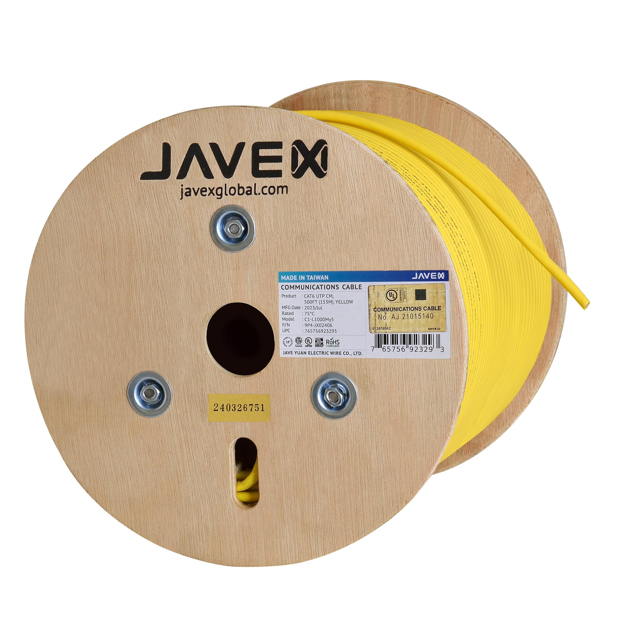 JAVEX 23AWG CAT6 Ethernet Cable UL Certified [500FT, Solid Pure Copper] 600MHz, PoE++ Over 100W, ETL Listed, TAA Compliant, UTP 