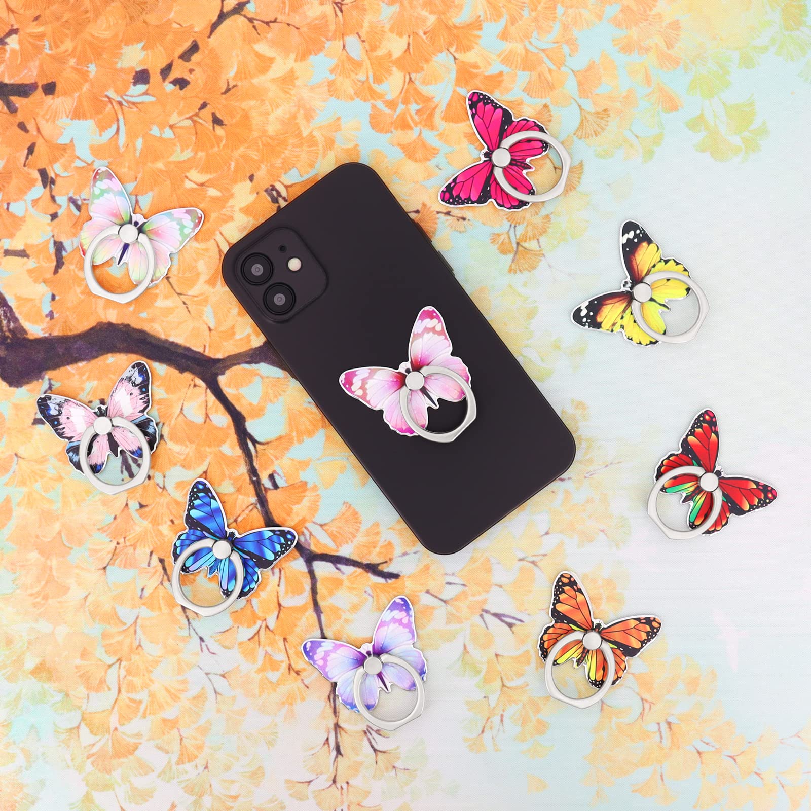 Lamignonne Butterfly Cell Phone Ring Holder Finger Ring Grip Stand 360 Rotation 180 Flip Universal Kickstand Compatible With All