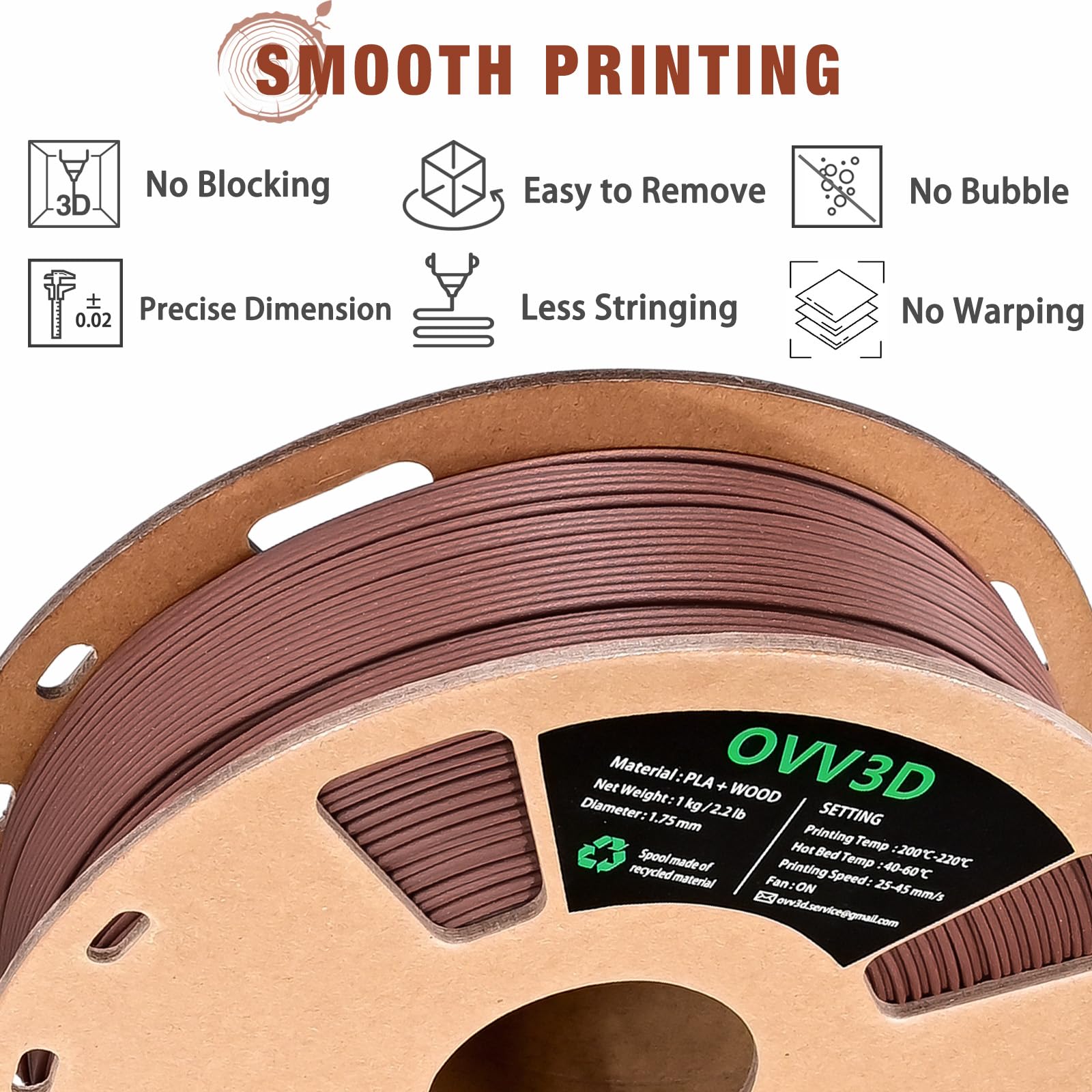 Ovv3D Wood Pla Filament 1.75Mm, Cherry Wood Filament 3D Printer Filament, Wood Filament Add More Than 30% Real Wood Fiber, Matte