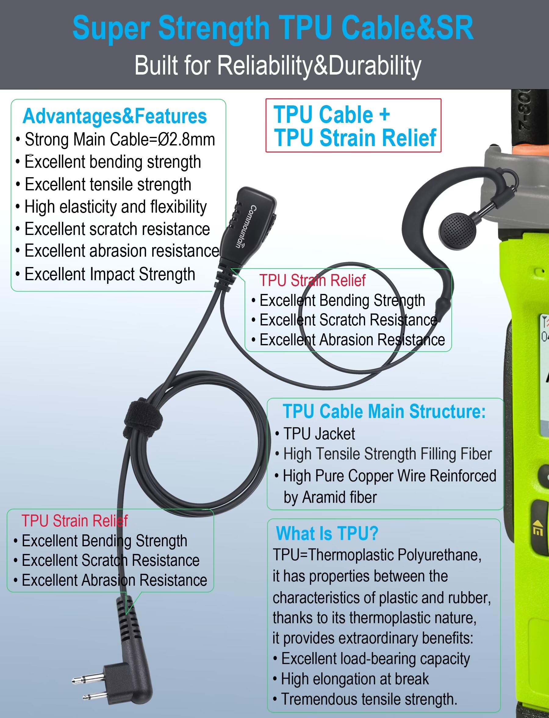 Commountain Cp200D Cp100D Earpiece With Ptt/Mic For Motorola Walkie Talkies Radios R2 Cp200 Cp185 Bpr40 Bpr40D Cls1410 Cls1110 D