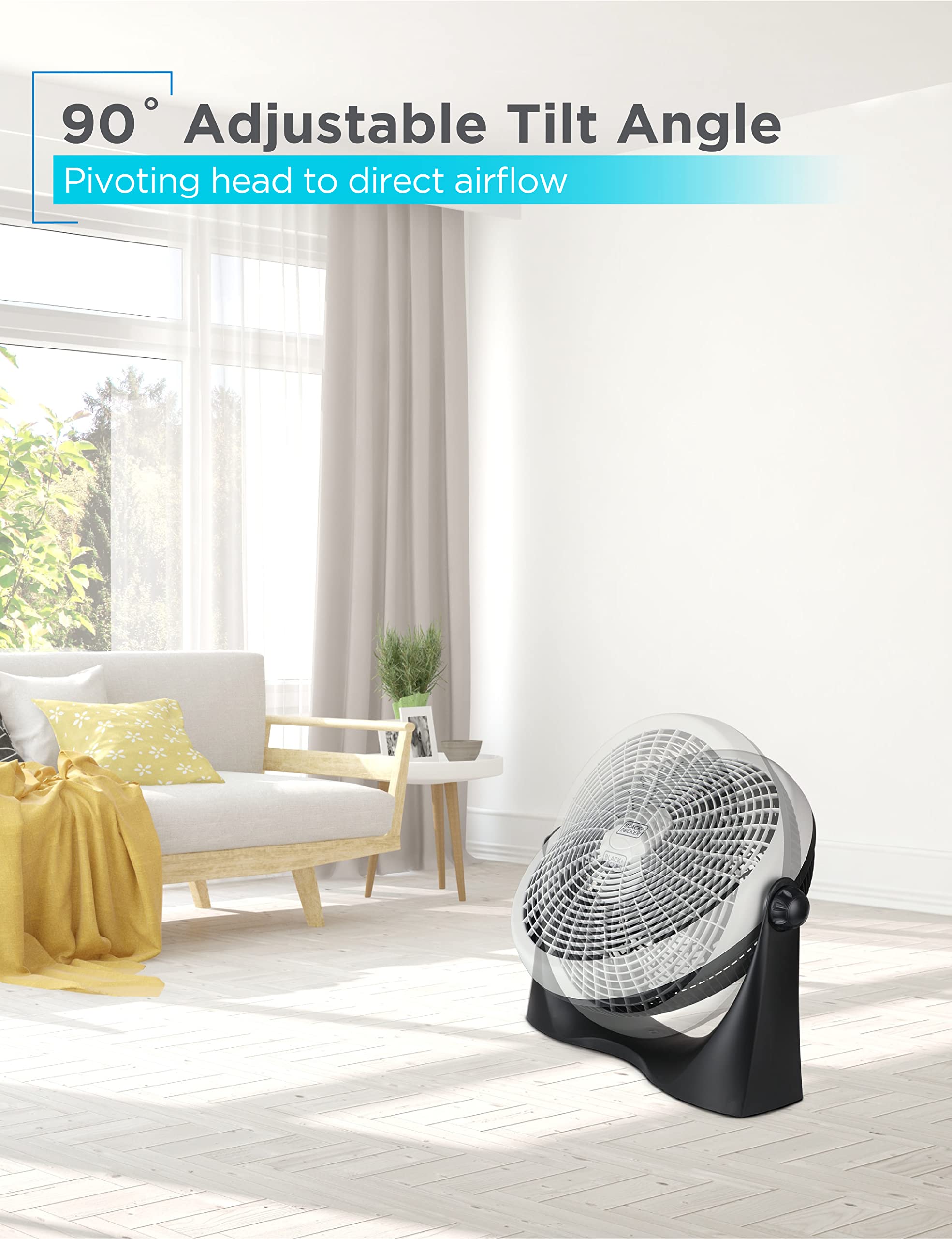 Black+Decker 16 Inch High Velocity Floor Fan, Black
