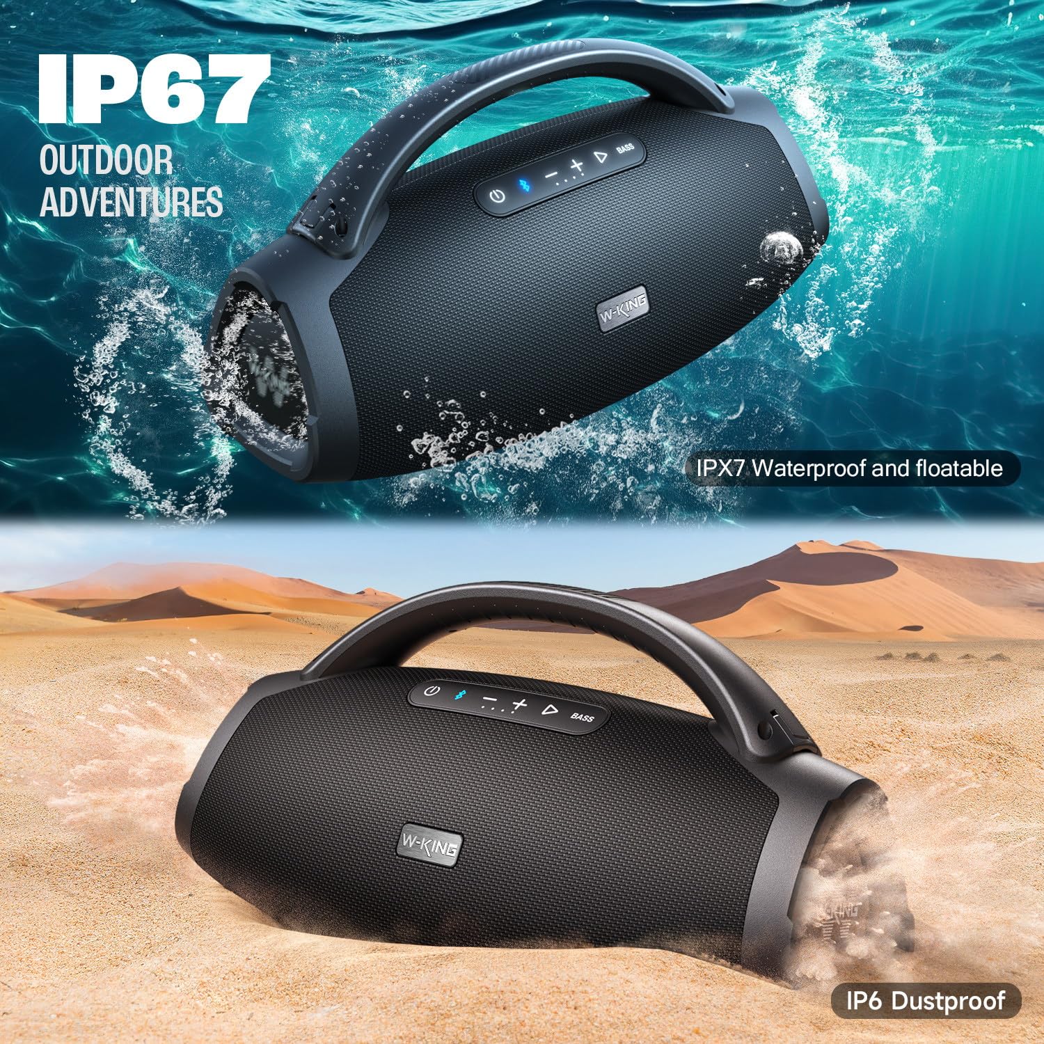 W King 300W Peak Large Bluetooth Speaker Loud, Massive Bass Boombox, Ipx7 Waterproof Party Portable Speaker With Subwoofer 7.5'/Eq App/5 Drives/Bt 5.4/Fast Charge/Mic Gtr In, Outdoor Wireless Speakers