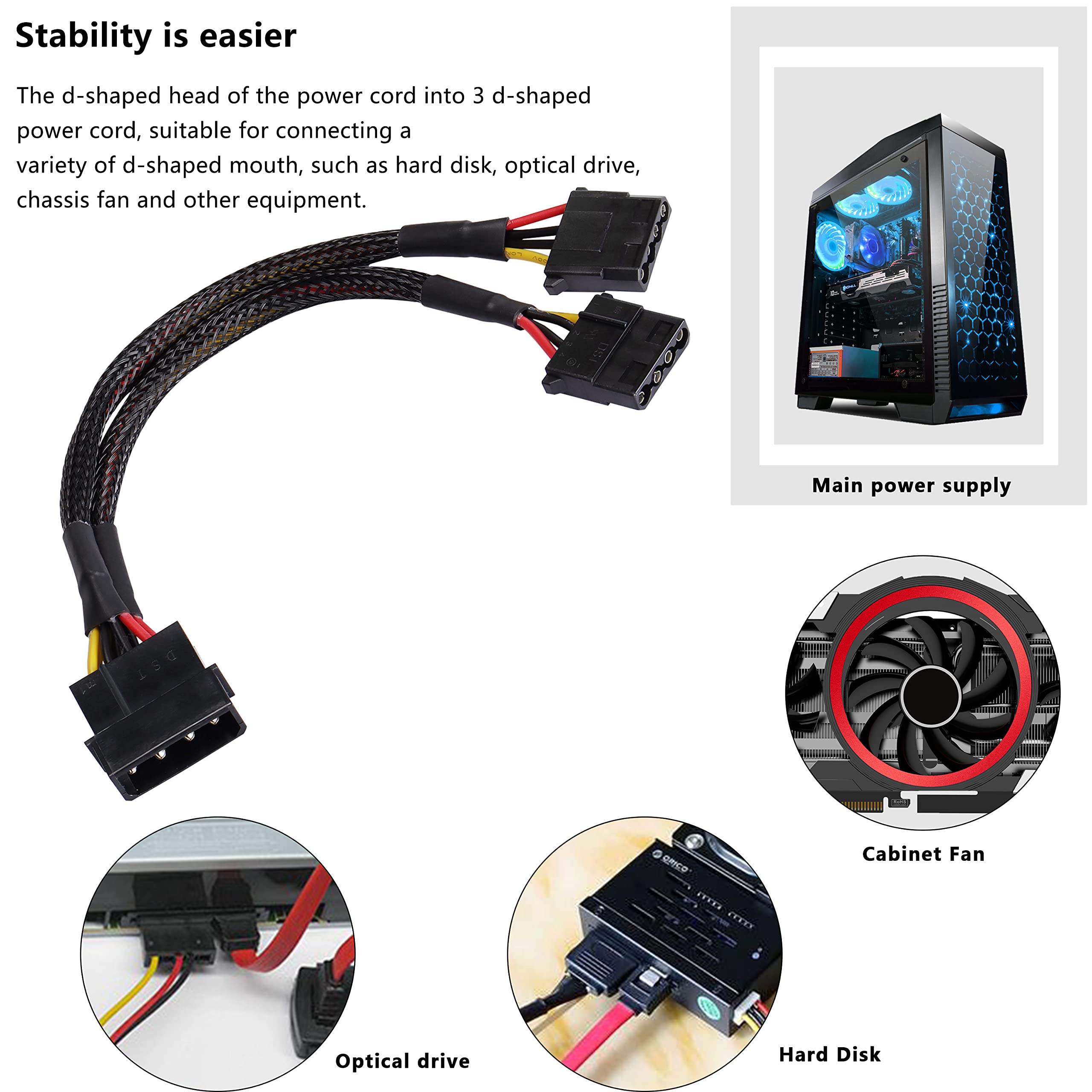 Xmsjsiy 4 Pin Ide Y Splitter Adapter Connecter Cable 4 Pin Ide Male To Dual Female Power Supply Extension Cable 23Cm/9Inch 2 Pcs