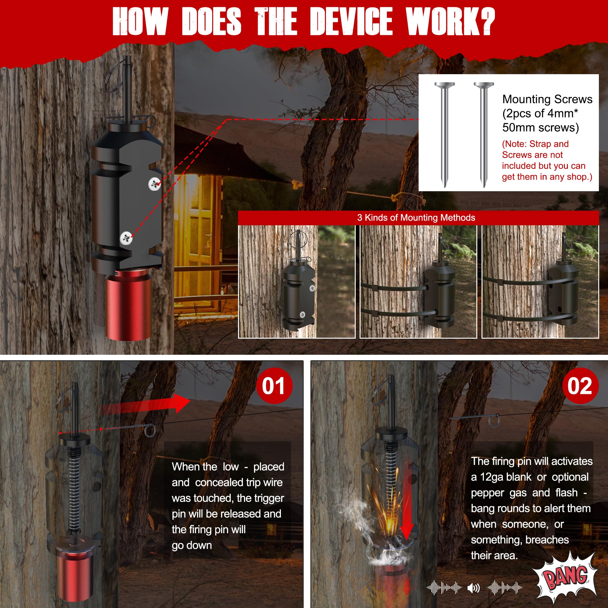 Remfly Perimeter Trip Alarm, 12 Gauge Camping Trip Wire Alarm Device, Early Warning Security System For Camping And Property Saf