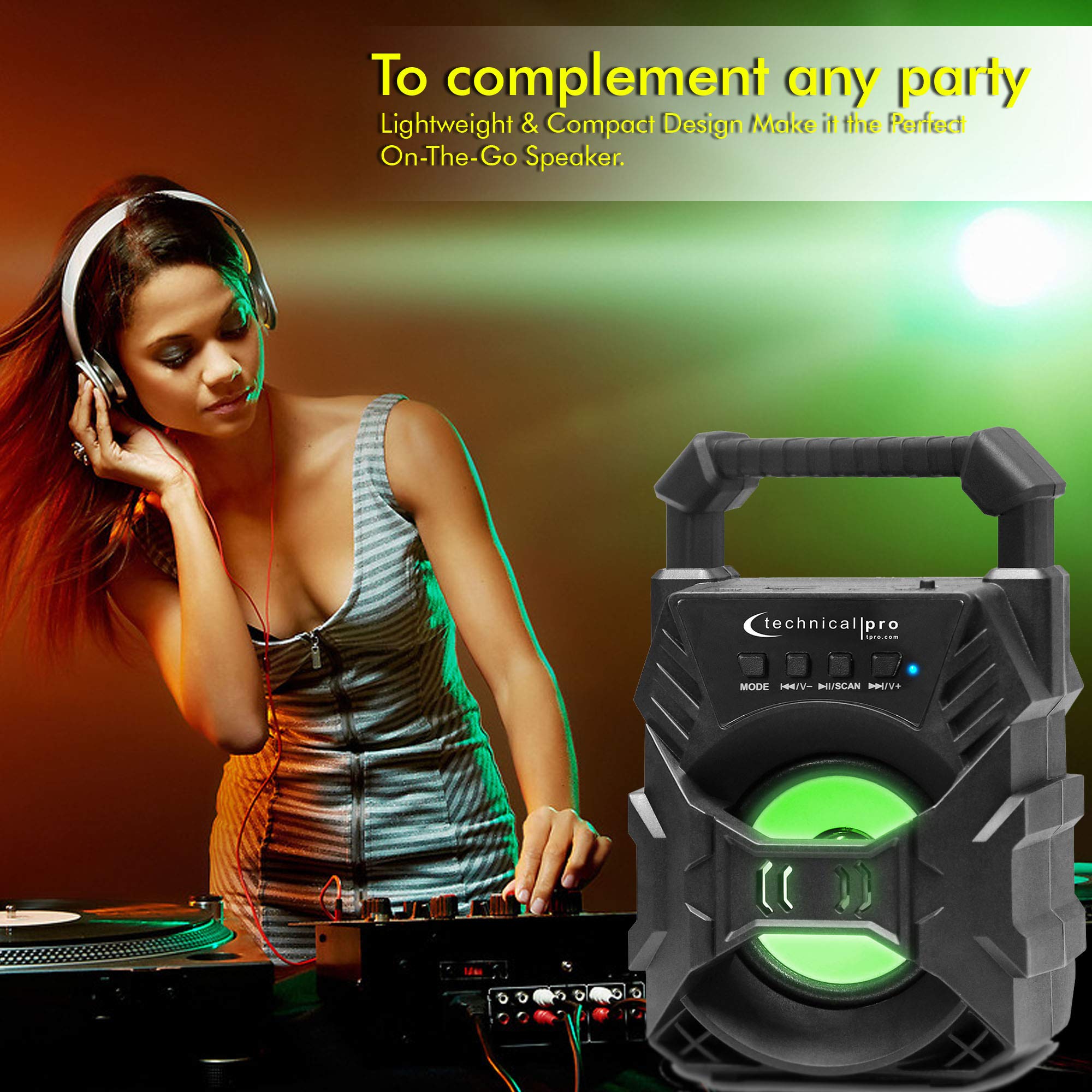 Technical Pro Portable Rechargeable Compact Bluetooth Speaker With Led'S Usb/Fm/Tf, Lightweight & Compact Design Make It The Perfect On The Go Speaker, For Home, Outdoors, Travel, Party