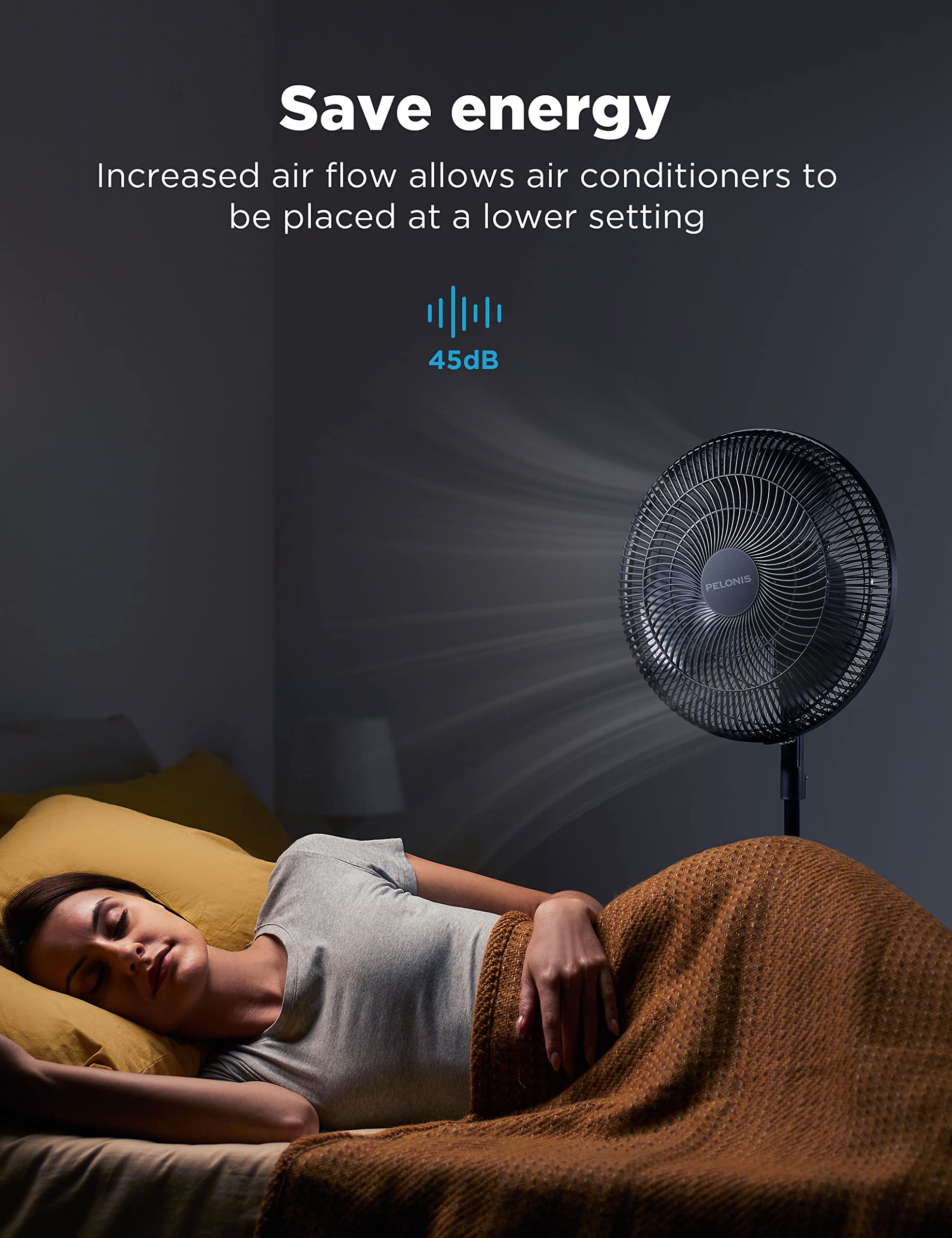 Pelonis Fan Portable 16 Inch Pedestal Fan| 3 Speed| 90 Oscillation| Adjustable Height| Standing Floor Fan For Living Room, Bedro