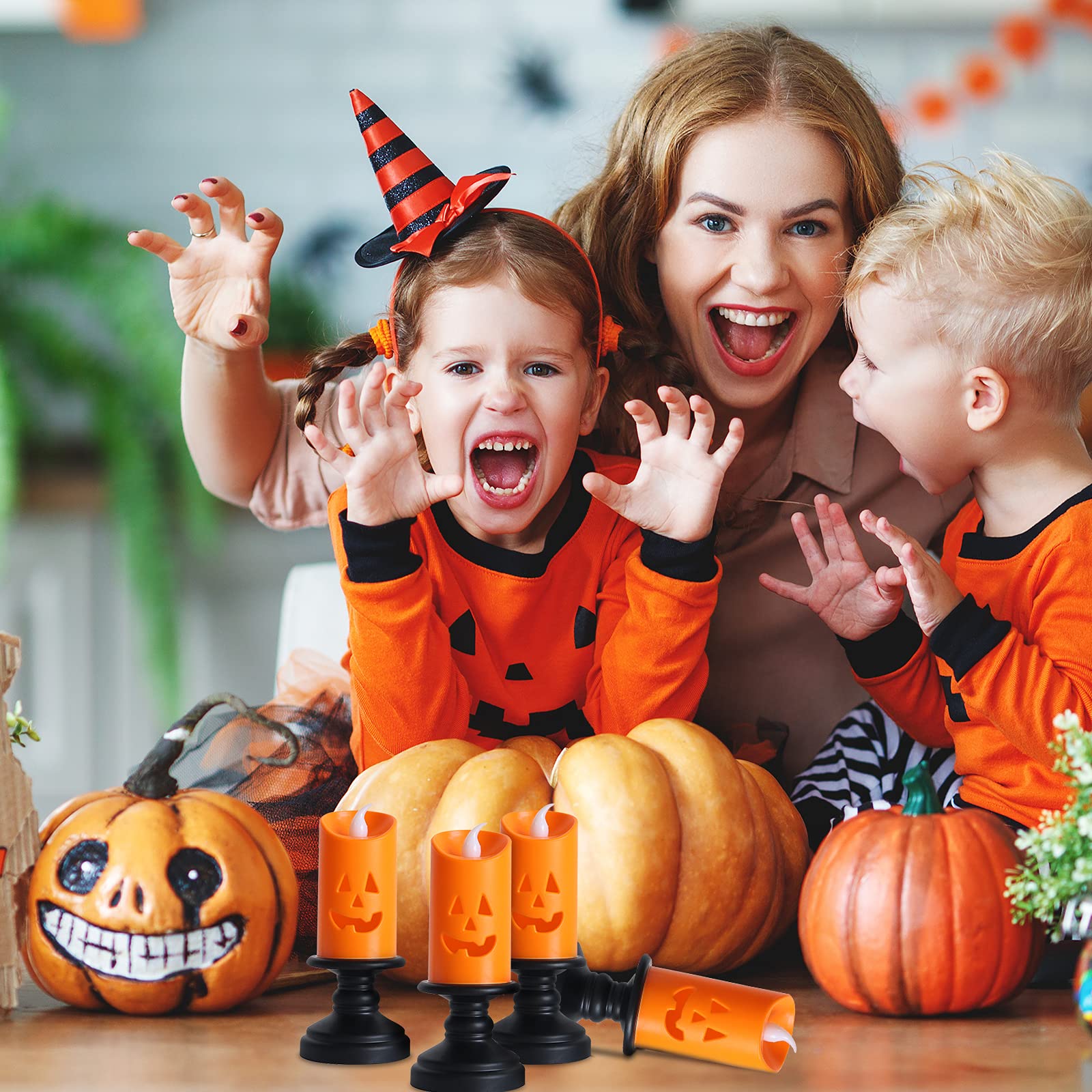 Ybb 6Pcs Halloween Pumpkin Candle Light, Halloween Orange Flameless Candle Lights Led Lamps Festival Decor Light For Halloween P