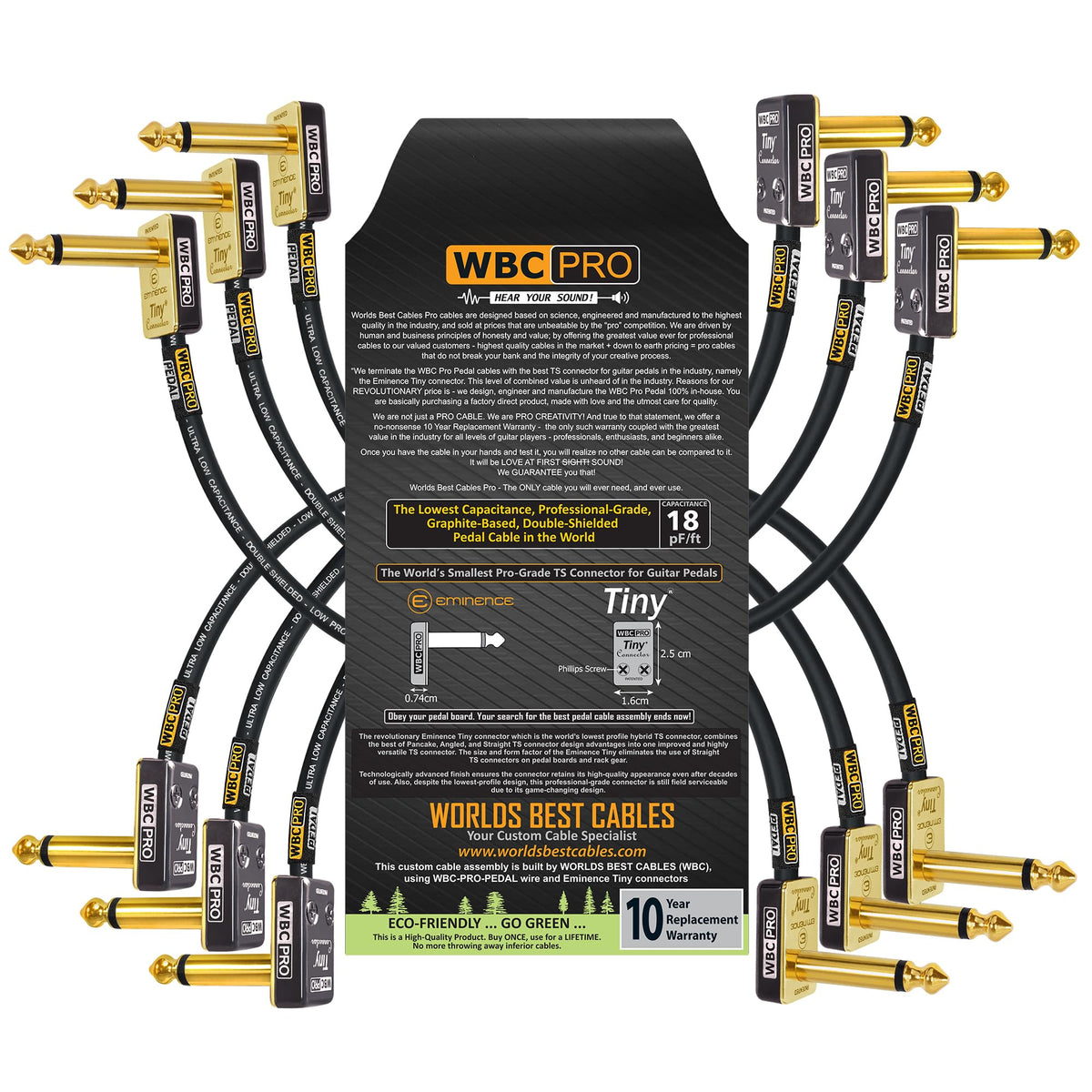 6 Units   18 Inch   Wbc Pro Pedal   22 Awg   Low Cap (18Pf/Ft)   Pro Grade   Graphite Based   Dual Shielded Pedal, Effects, Patc