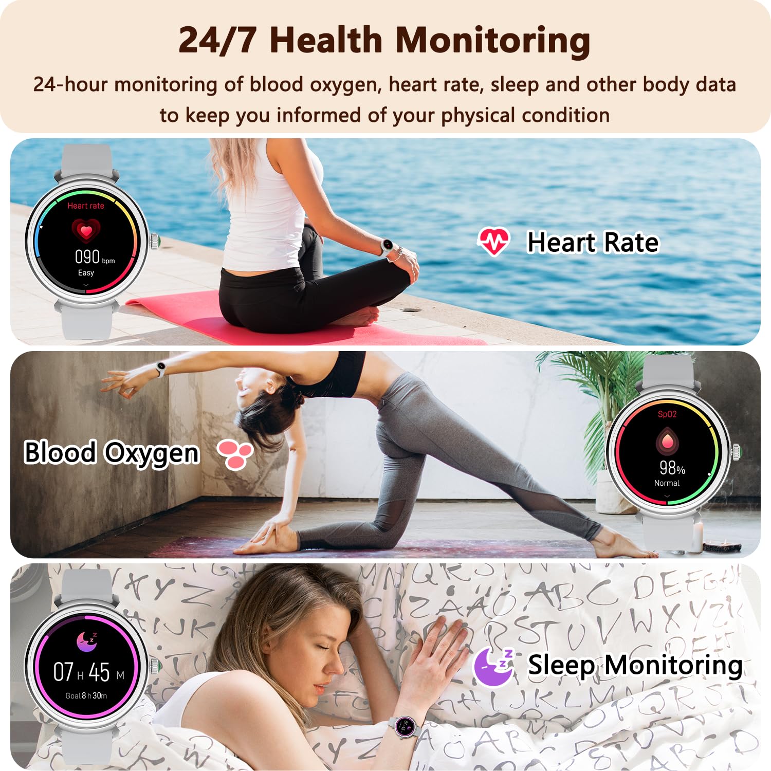 Azgqswr Smart Watch For Women With Answer/Make Call,1.27'' Hd Waterproof With Diy Faces,Fitness Tracker Smart Watch With Heart R