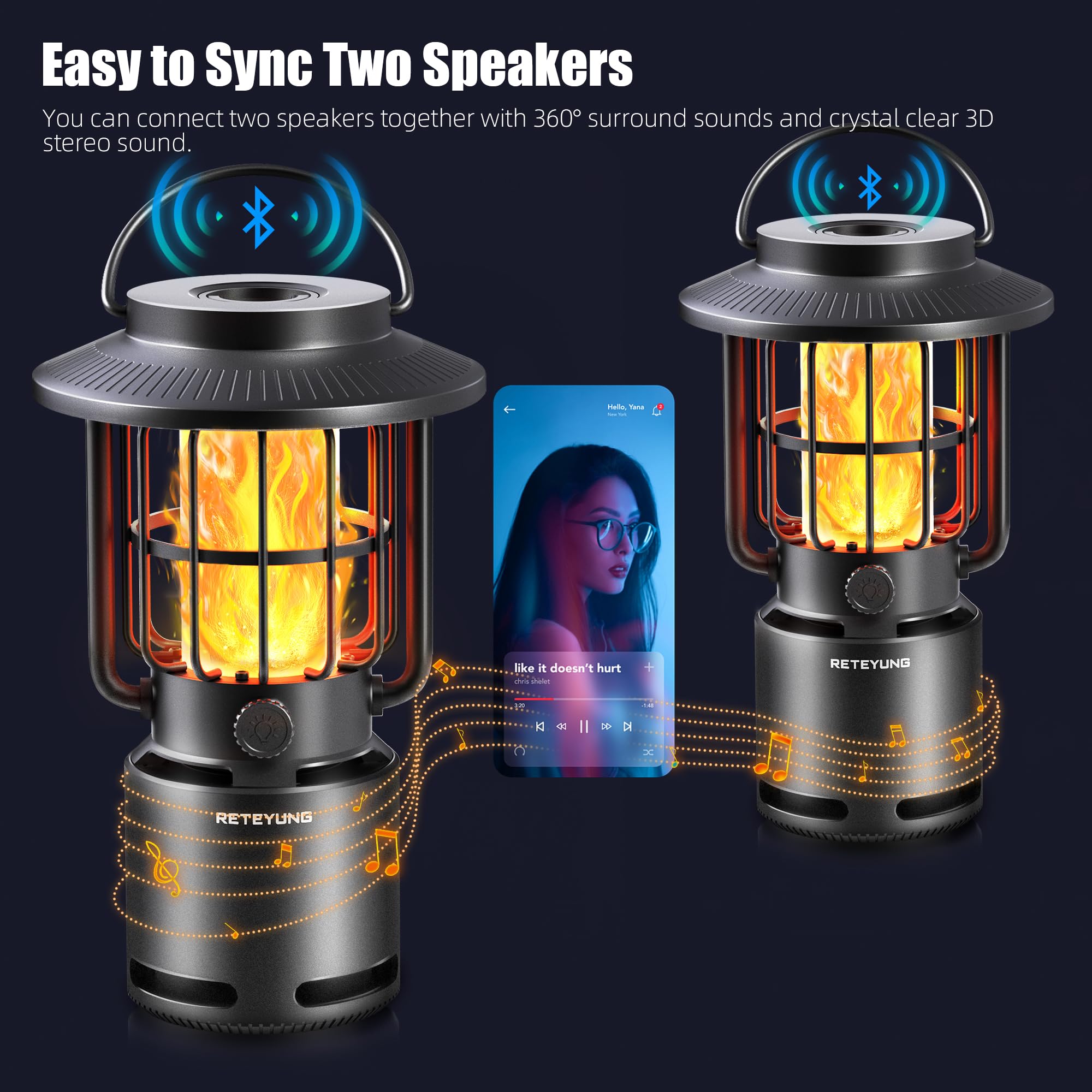 Reteyung Outdoor Bluetooth Speakers, Led Flame Light Speaker For Men Women Fathers,Wireless Portable Speaker With Wall Mount/Hoo