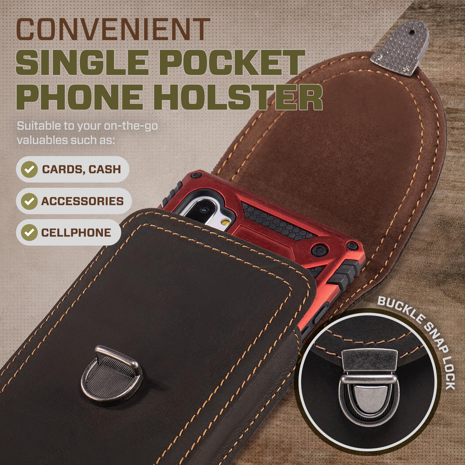 Hengwin Genuine Leather Cell Phone Holster For Belt, Belt Pouch Phone Holder Fit For Iphone 16 Pro Max 15 Pro Max 14 Pro Max Sam