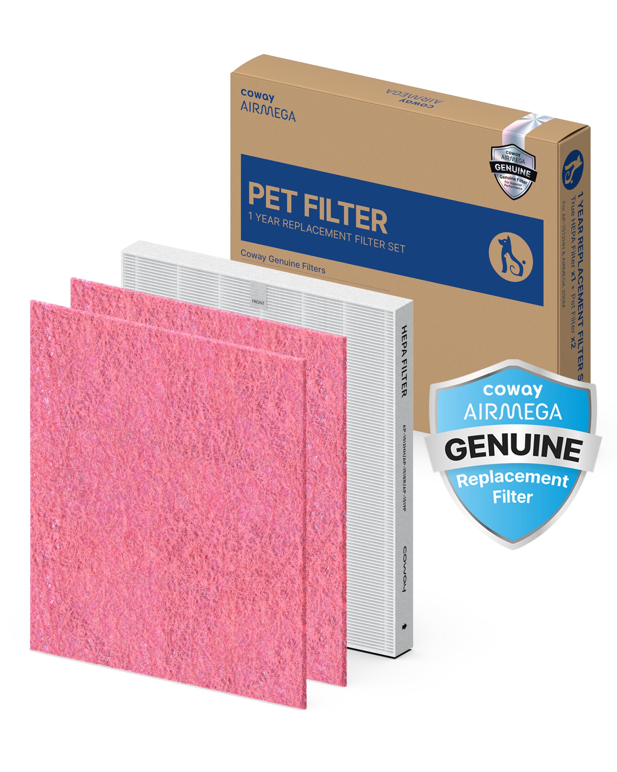 Coway Ap 1512Hh & 200M Air Purifier Filter Replacement, Pet Filter Pack, 2 Pet Deodorization Filters And 1 True Hepa Filter, 1 P