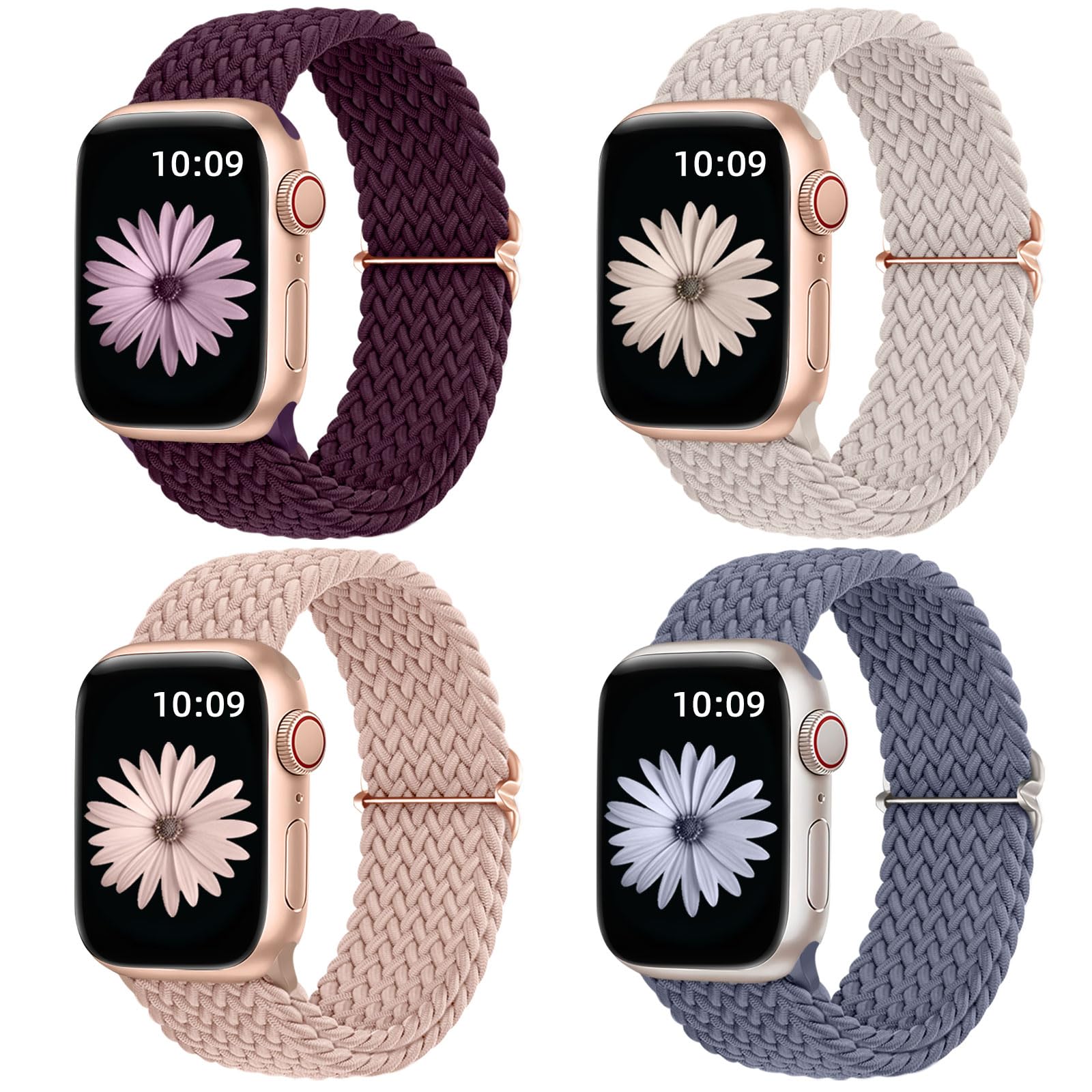 Daqin 4 Pack Stretchy Solo Loop Compatible With Apple Watch Band 42Mm 44Mm 45Mm 49Mm, Nylon Elastic Braided Replacement Strap Fo