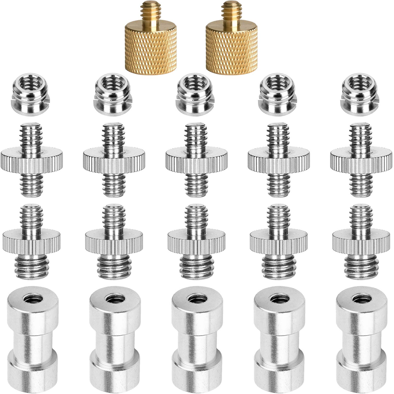 22Pack ChromLives Camera Screw Adapter 1/4 to 1/4 Screw 1/4 to 3/8 Tripod Screw Adapter Converter Brass Screw Adapter Spigot Scr