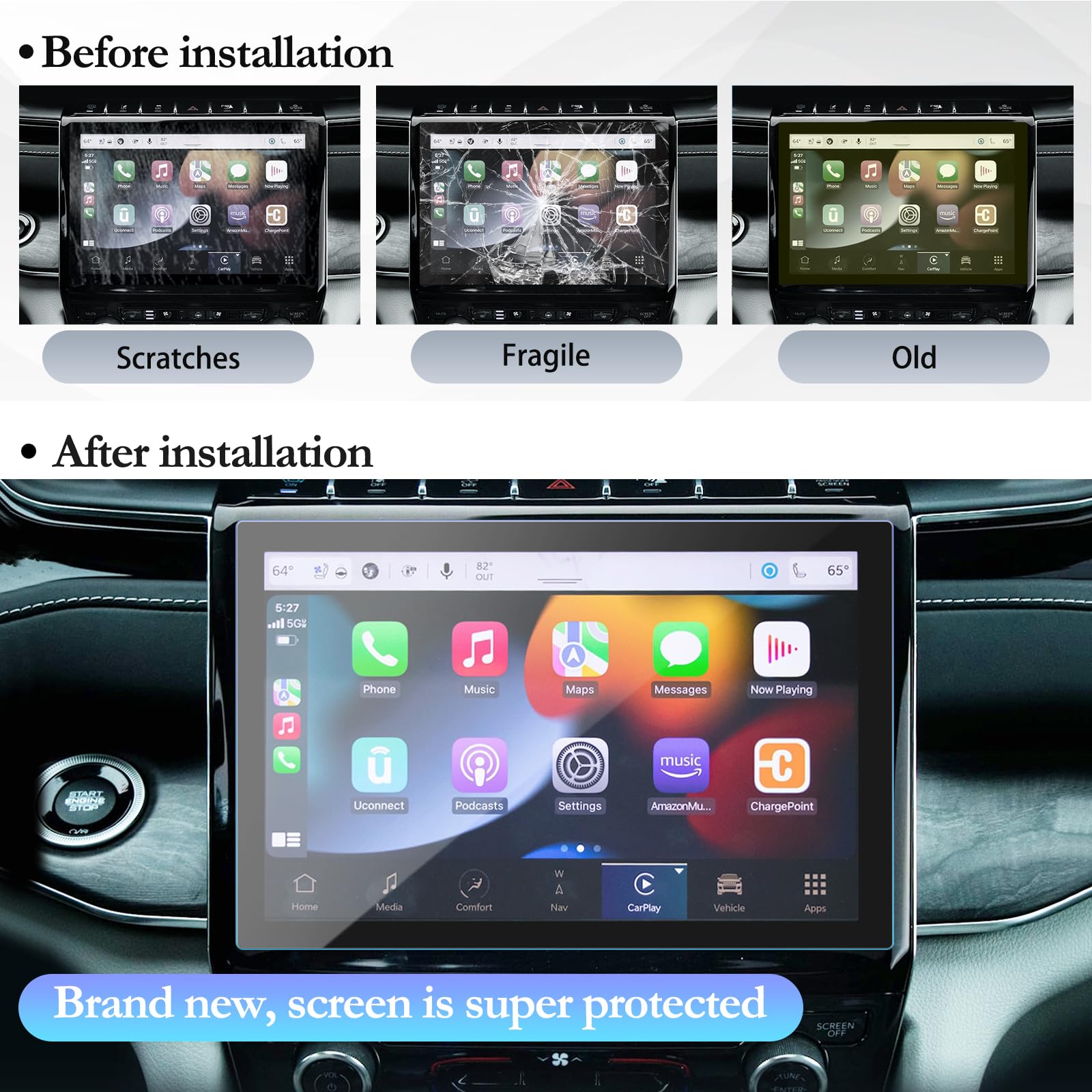 Sktu For 2022 2024 Jeep Grand Cherokee Screen Protector 10.1 Inch 2023 2024 Grand Cherokee Accessories For 2022 2024 Grand Cherokee Limited/Overland/Summit/Summit Reserve/Trailhawk