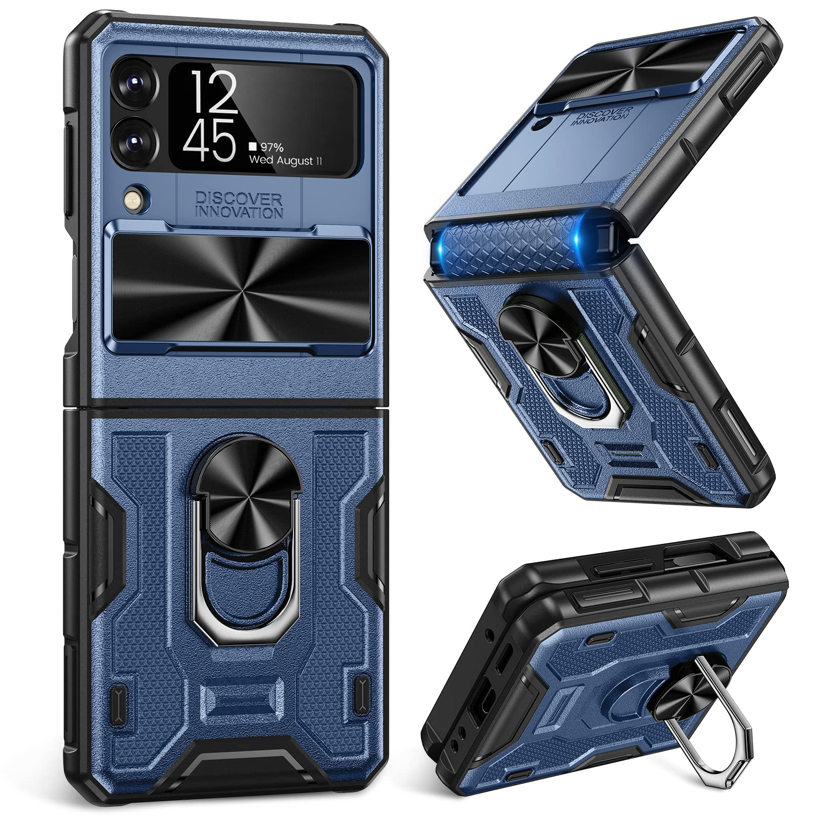 Caka For Samsung Galaxy Z Flip 3 Case, Z Flip 3 Case With Kickstand, Camera Cover & Hinge Protection With Built In 360   Rotate