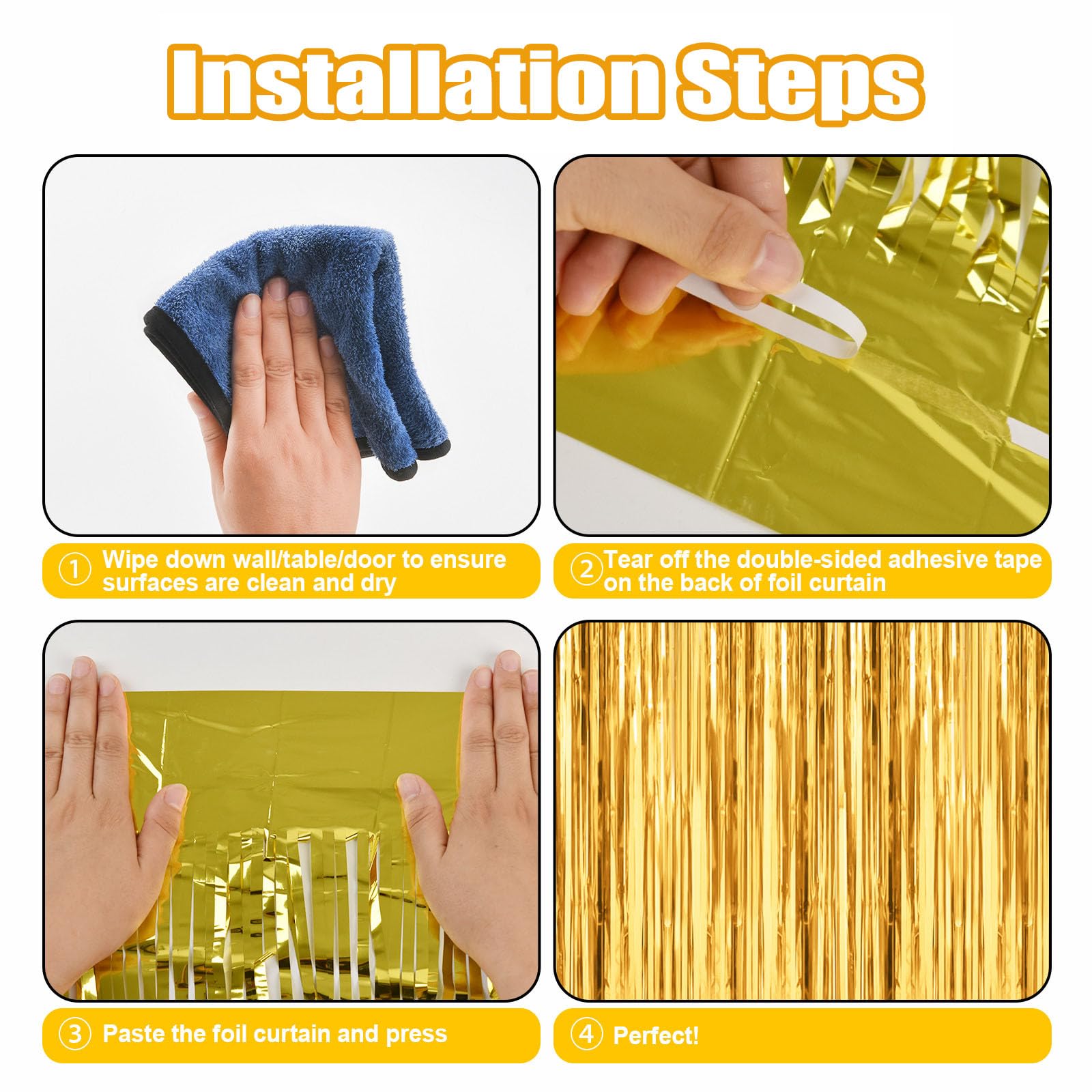 20 Pack Gold Metallic Tinsel Foil Fringe Curtains Party Photo Backdrop Party Streamers For Birthday,Graduation,New Year Eve Deco