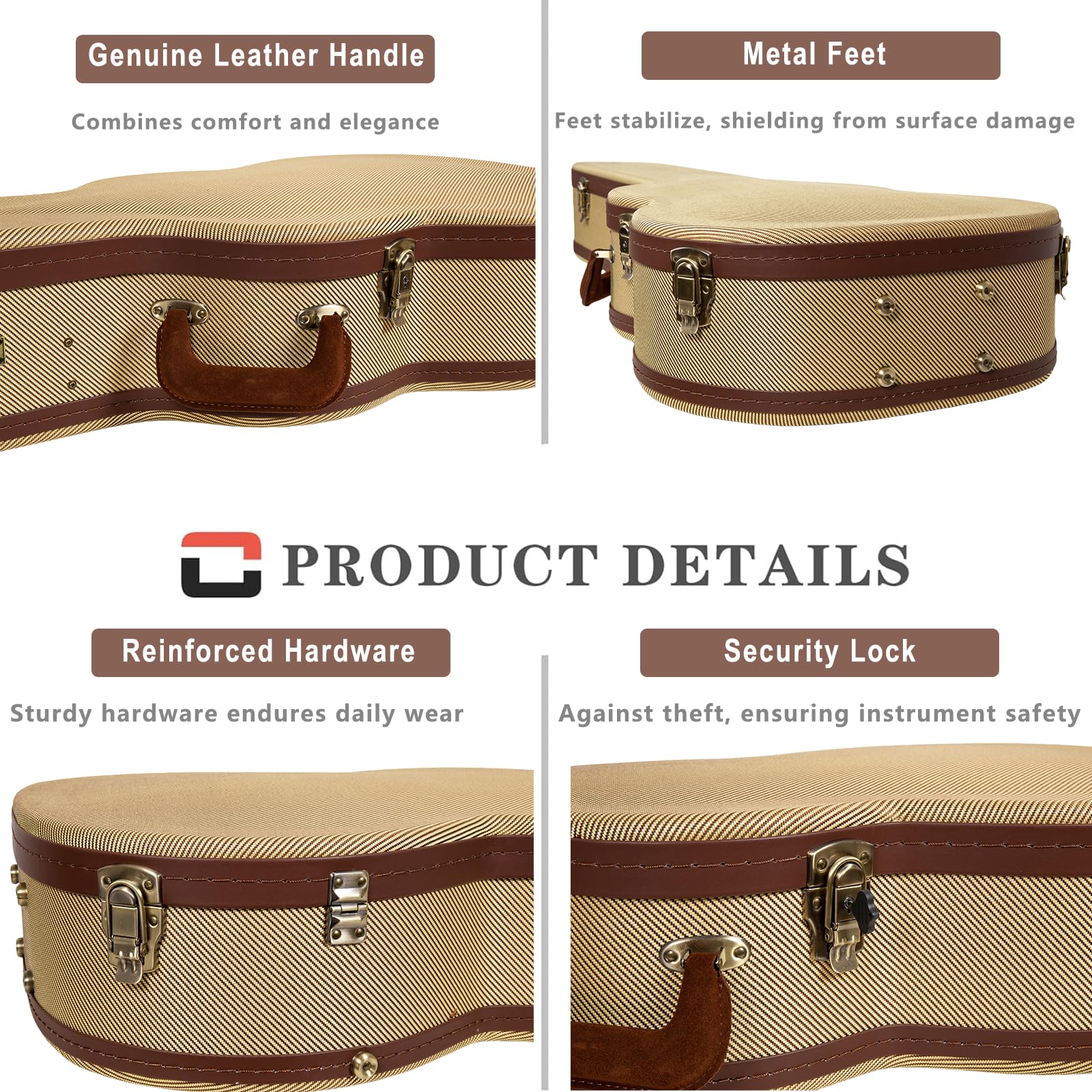 Crossrock Master Series Classical Guitar Case For 4/4 Nylon String | Classic Fabric Tweed Exterior, Re-Engineered Shell, Leather